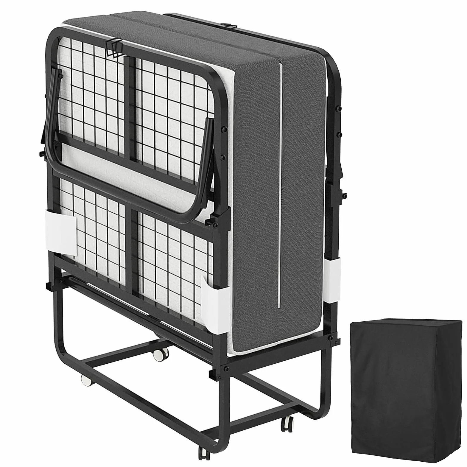 Cama plegable para adultos, 80 x 190 cm, cama plegable para adultos, con colchón de espuma de 13 cm, cama supletoria plegable con 4 ruedas y somier de láminas de metal para invitados, carga 200 kg