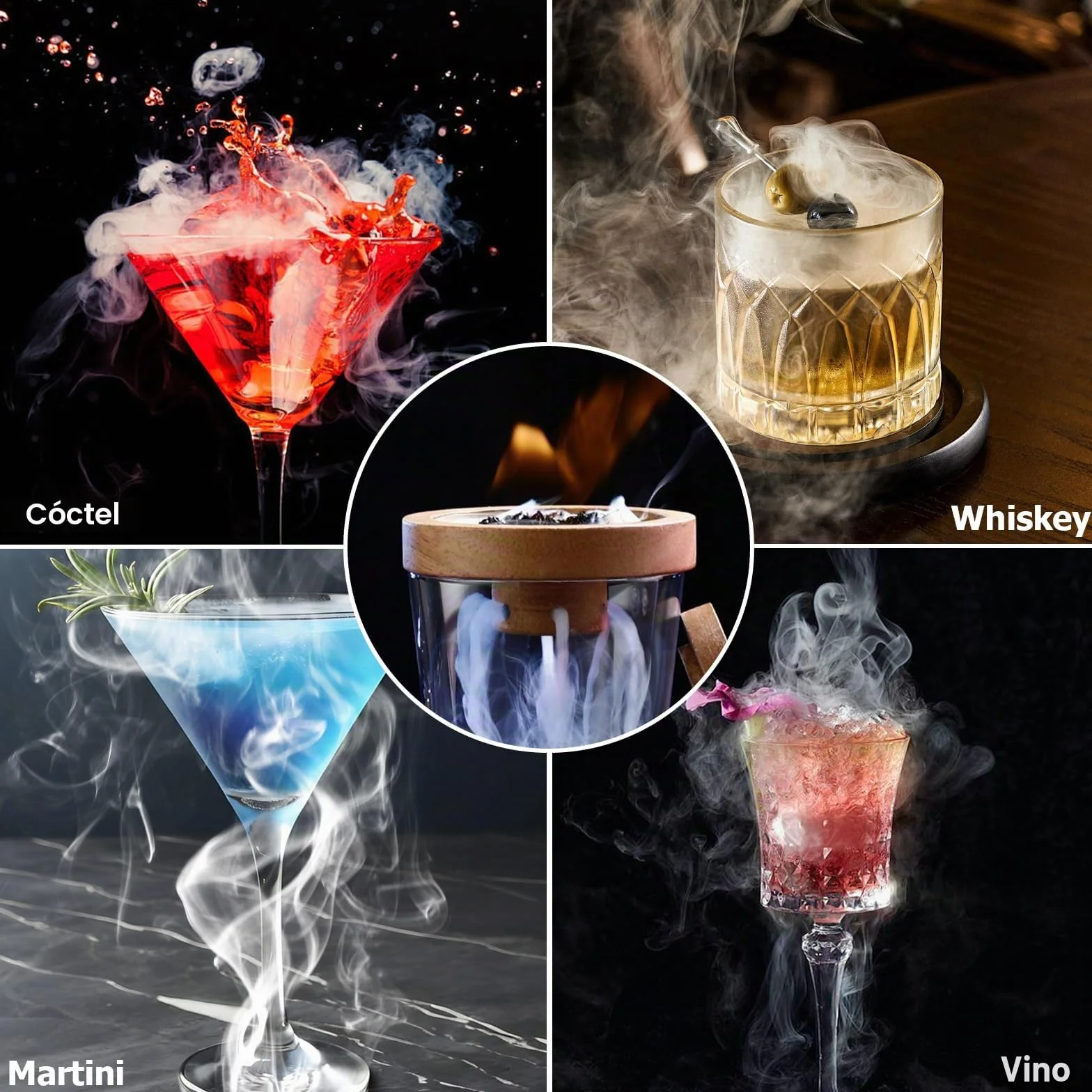 Kit Ahumador para Cócteles con 6 Virutas de Madera, Accesorios para Whisky
