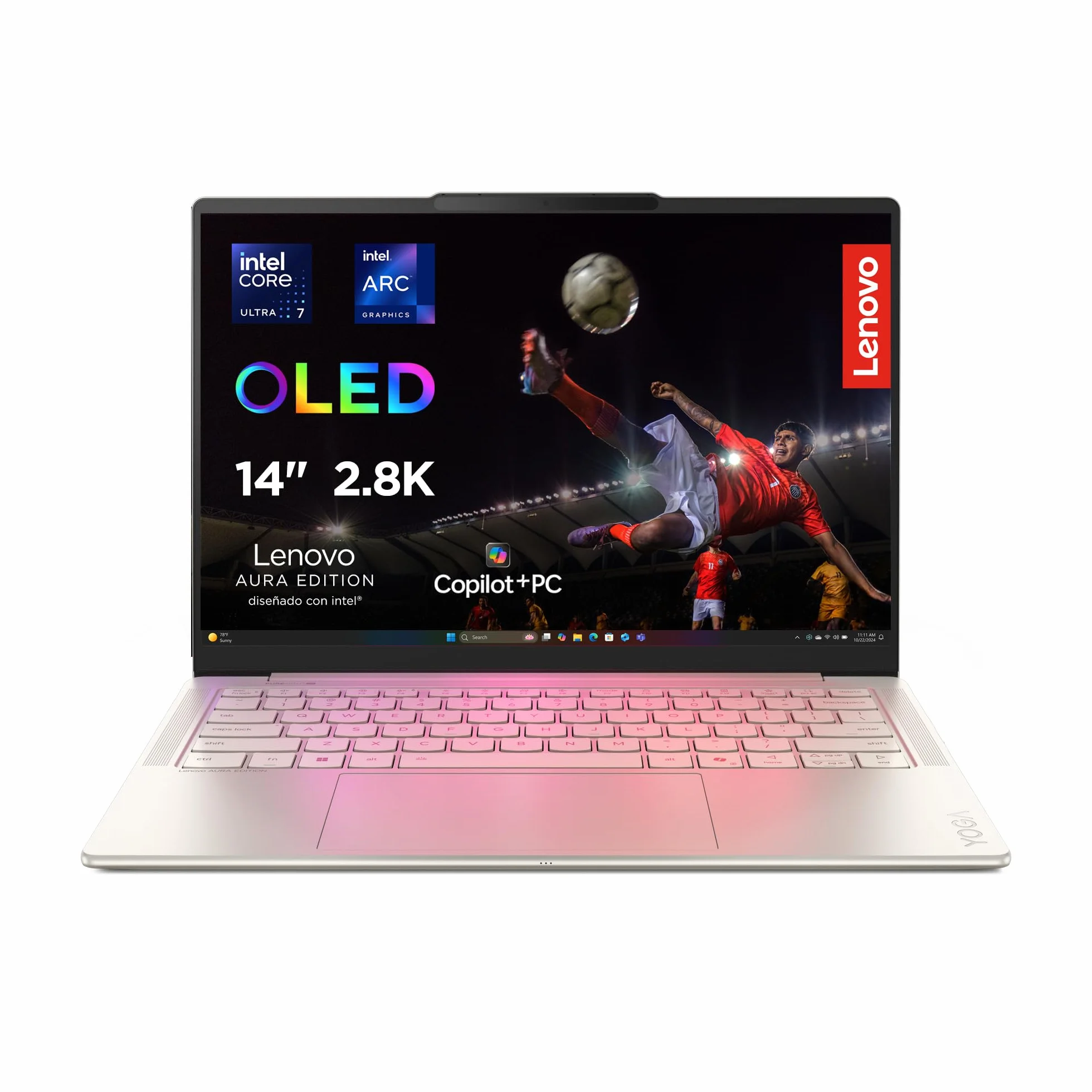 Lenovo Yoga Slim 7 Gen 10 – Ordenador Portátil IA Aura Edition - 14''OLED 2.8K (Intel Core Ultra 7 258V, Intel AI Boost 47 Tops, 32GB RAM, 1TB SSD, Win11 Home, Copilot+ PC) QWERTY Español, Seashell