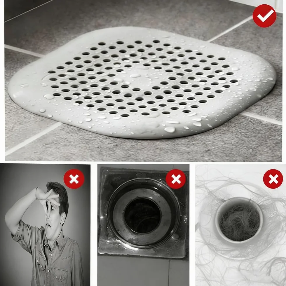 2 Piezas Silicona Protector de Drenaje, Tapa con Ventosas Fuertes, Filtro para Fregadero Cocina Baño (Gris)