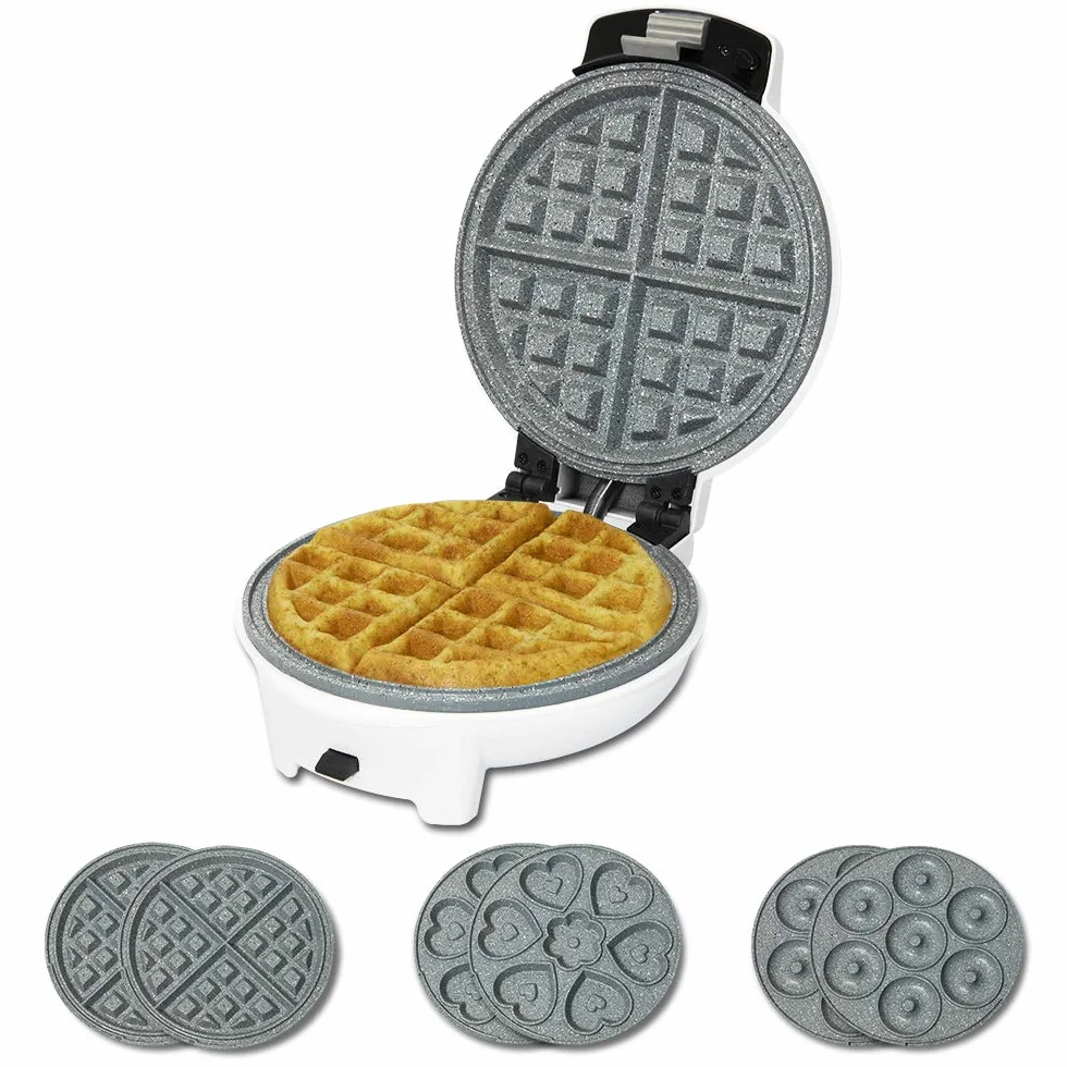 Cecotec Gofrera Eléctrica 3 en 1 Fun Gofrestone 3in1. 700 W, Placas Intercambiables con Recubrimiento ecológico, Diseño circular, Indicador Luminoso, Protección sobrecalentamiento