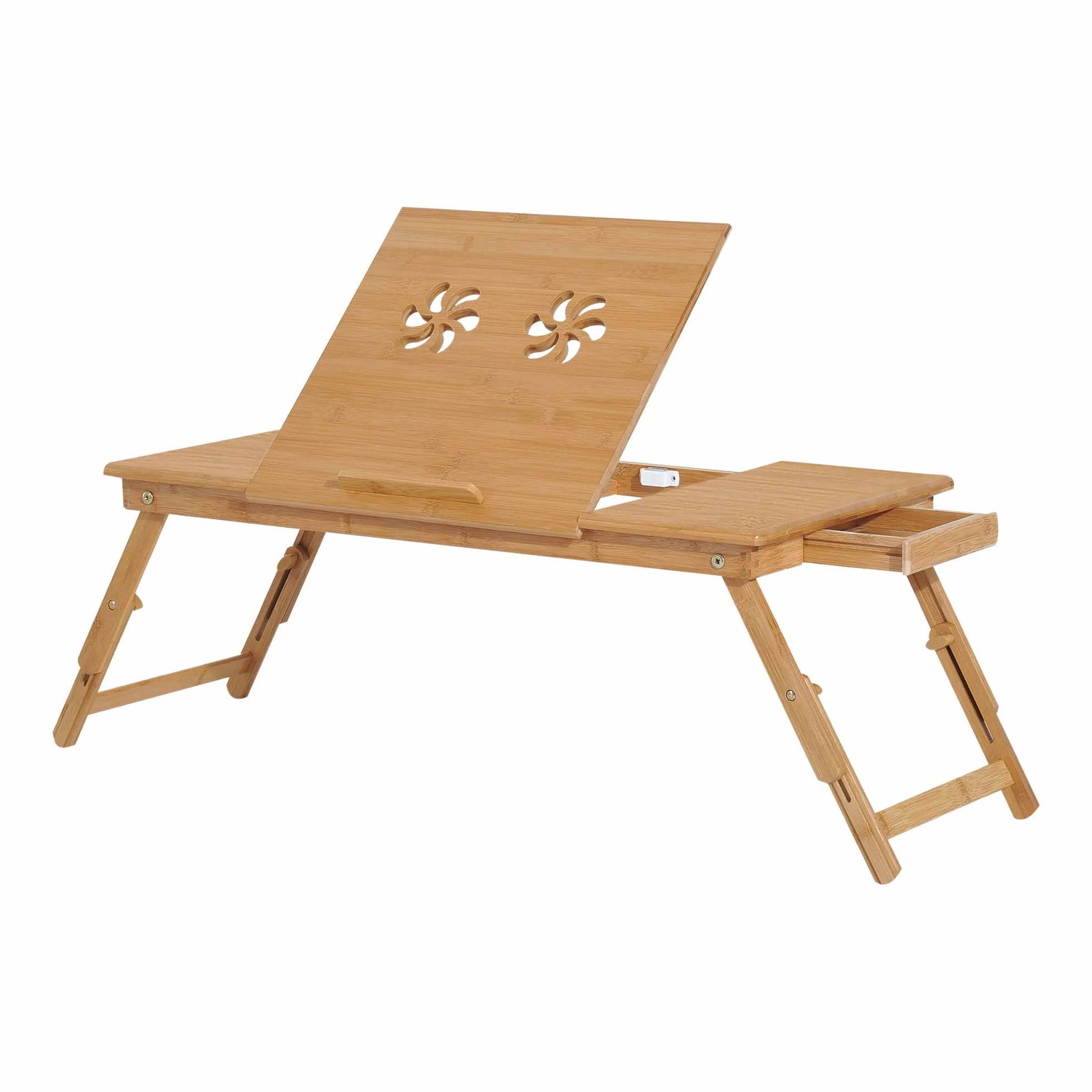 HOMCOM Mesa Plegable Bambú para Cama y Sofá Altura Ajustable 72x35x22-30cm | Bandeja de Cama Desayuno, Reclinable, Altura Ajustable, Soporte Escritorio de Regazo