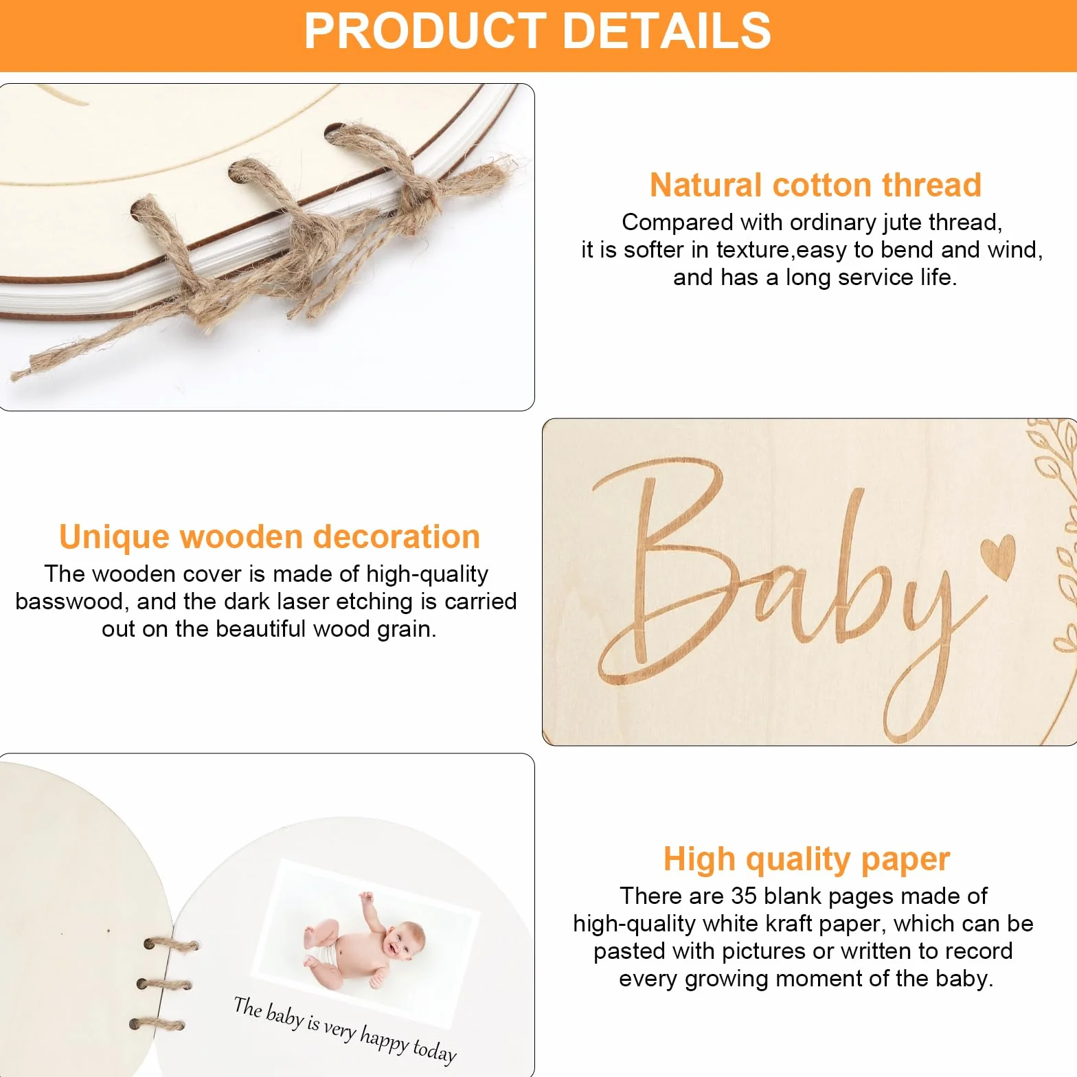 Libro de Visitas Hey Baby, Bebe para Baby Shower con Tapa de Madera, Recuerdos Bebe