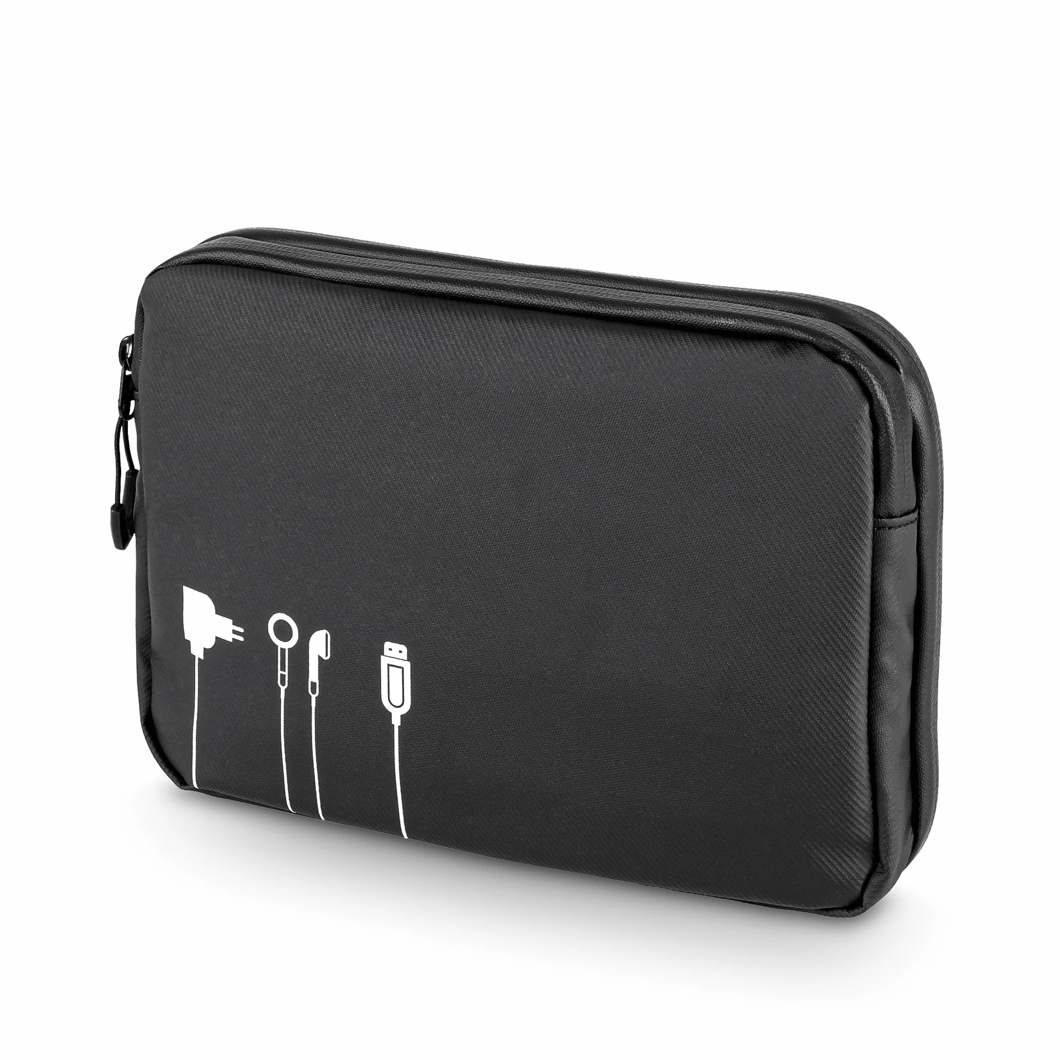 TROIKA Black Tech Pouch 2 - BBL64/BK - Bolsa organizadora de Cables para Accesorios electrónicos – 3 Compartimentos con Cremalleras hidrófugas, Tarpaulin (Iona) – Negro