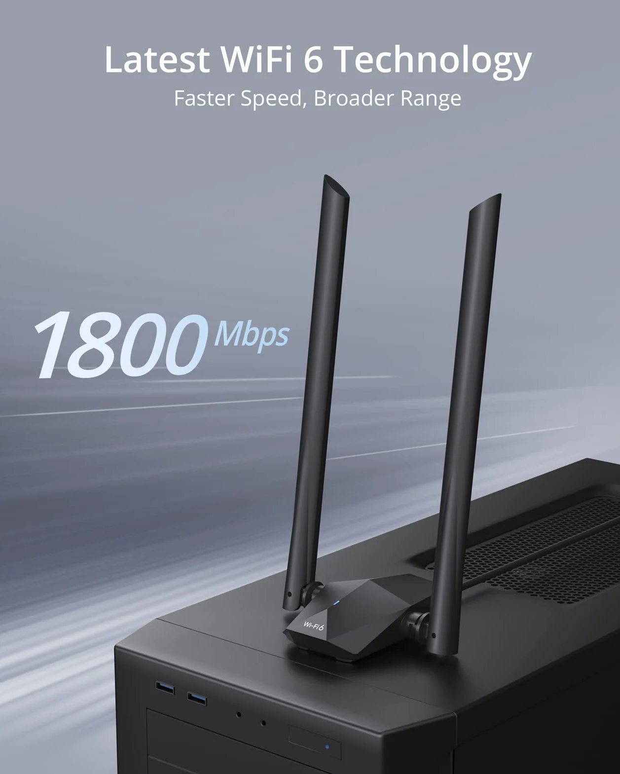 BrosTrend 1800Mbps Antena WiFi USB para PC, Adaptador USB WiFi 6 Largo Alcance Doble Banda 5GHz(1201Mbps) y 2.4GHz(574Mbps) 802.11ax Receptor Wi-Fi Inalámbrico con USB3.0, Sólo para Windows 11/10