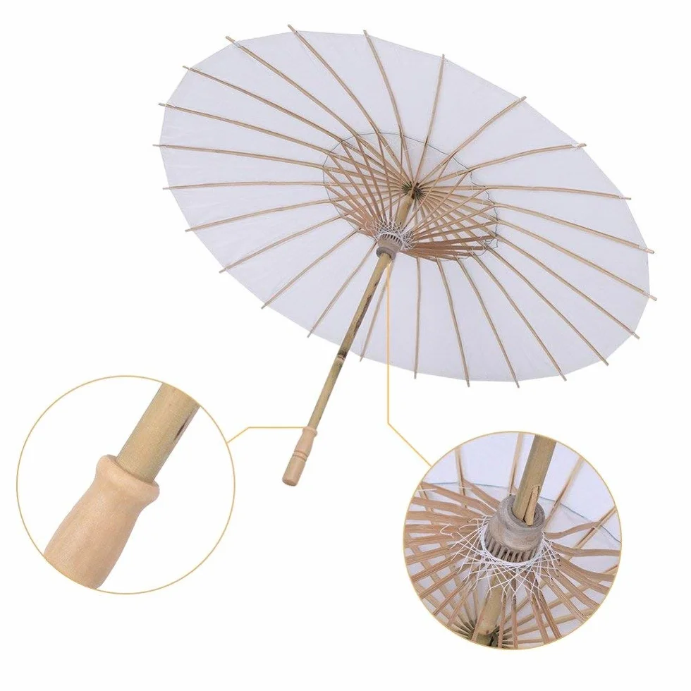 DISOK Lote de 18 Parasoles Papel Bambú Blancos para Bodas, Eventos