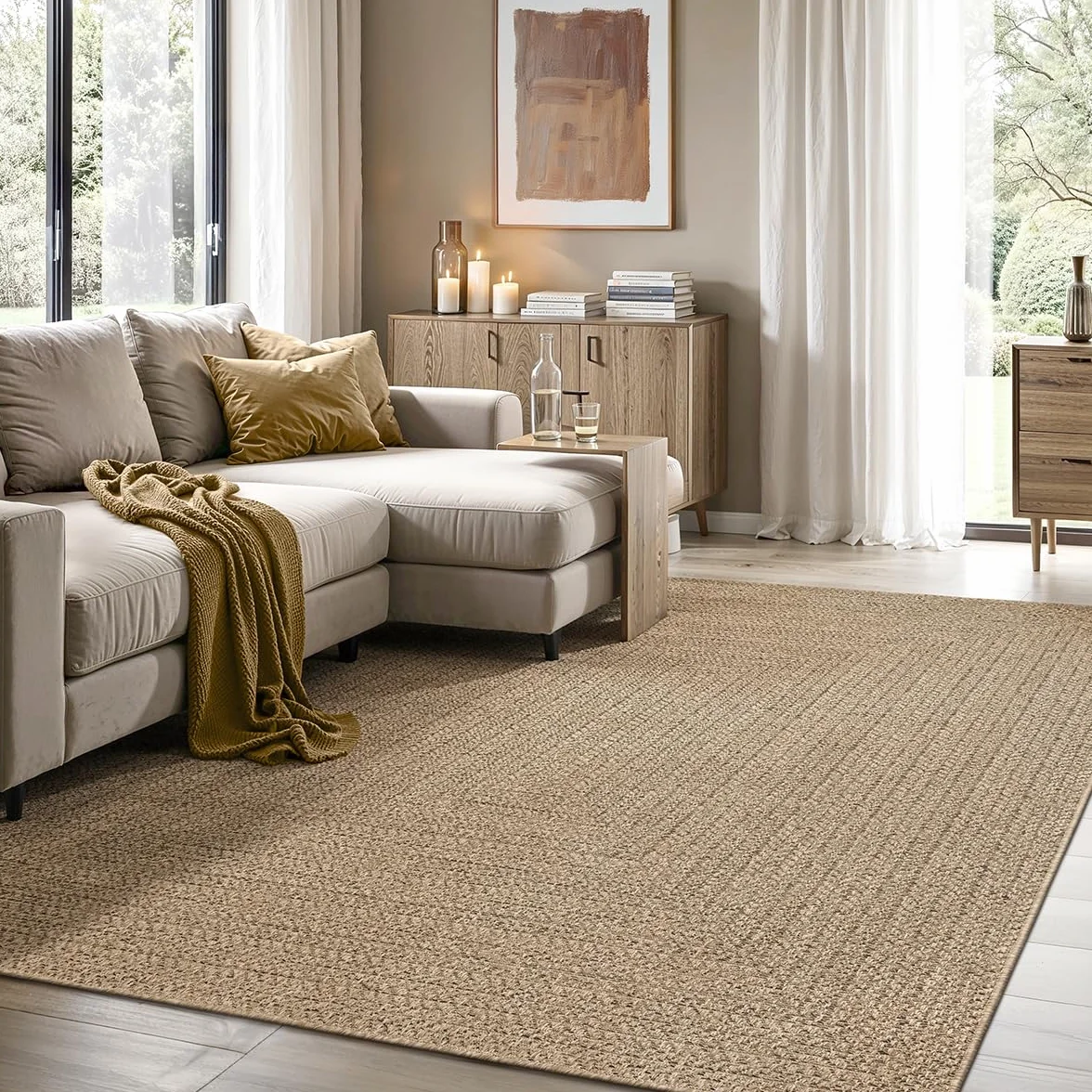 the carpet Kansas - Alfombra para Exterior e Interior con Aspecto de Yute Natural, Resistente a la Intemperie, Apta para Patio y jardín, Naturaleza, 300 x 400 cm
