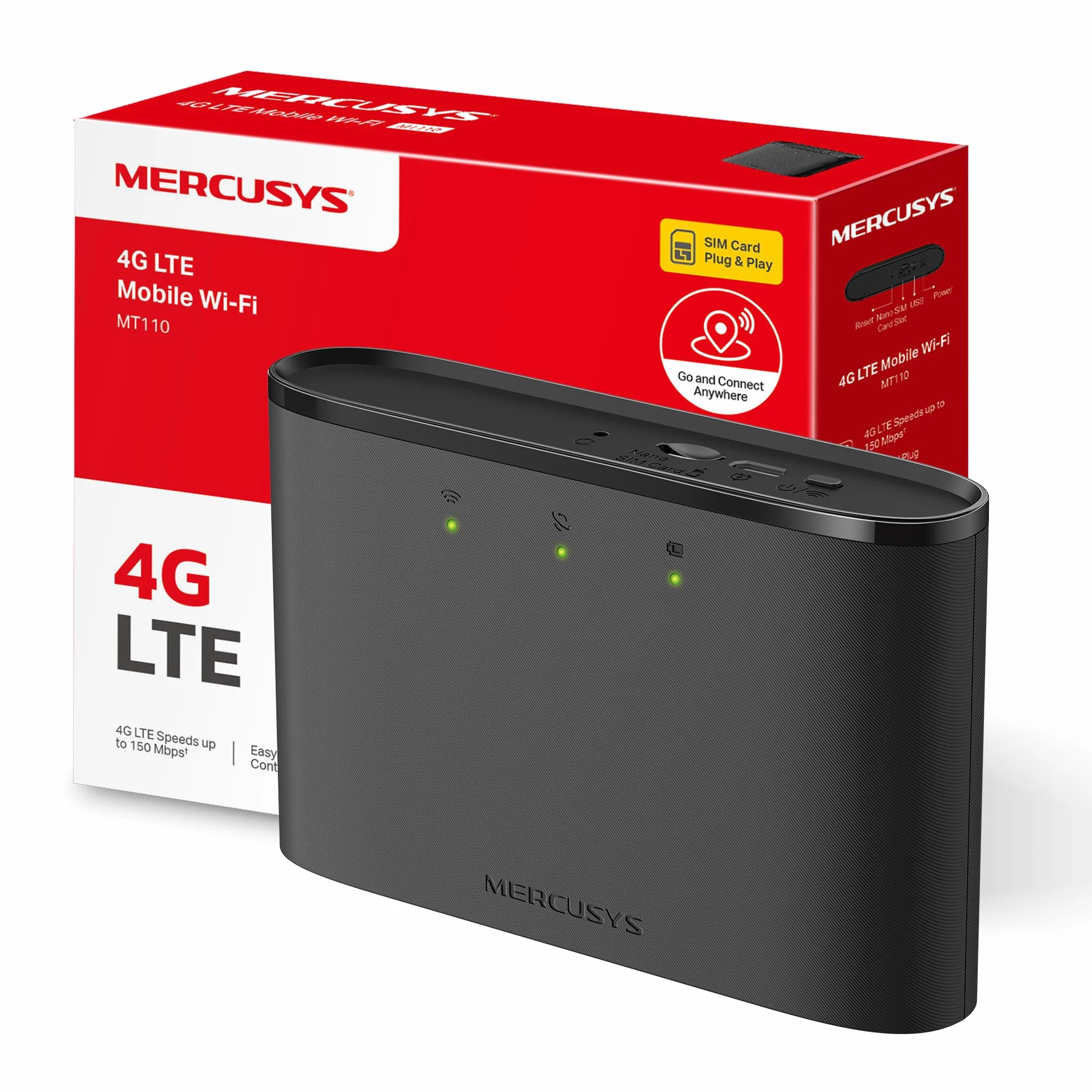 [2024 Neuvo] Mercusys MT110 - Router 4G móvil, 4G Mi-Fi LTE Cat 4 150 Mbps, Batería de 2100 mAh, Conexión hasta 10 Dispositivos, Play y Plug con Tarjeta Nano SIM