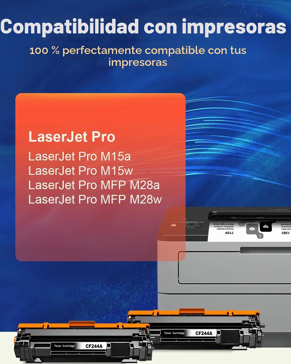 CF244A 44A Cartuchos de Tóner Compatibles para HP 44A CF244A Tóner para HP LaserJet Pro M15a M15w, MFP M28a M28w Impresora (2 Negro)