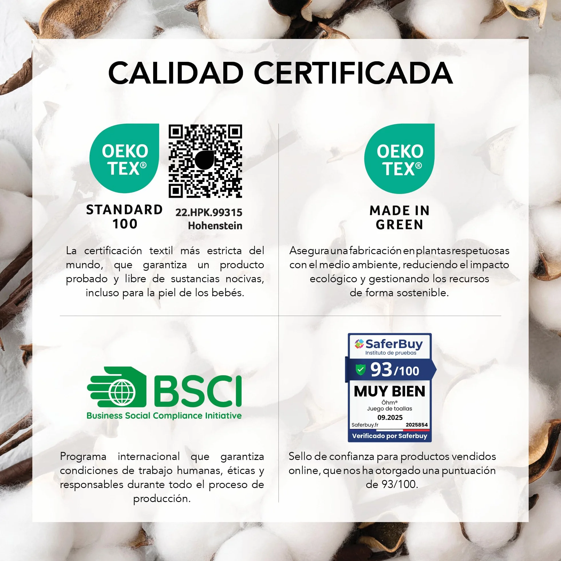 Ôhm Manoplas de Baño 100% Algodón 500 g/m² 15x20 cm Oeko-Tex Pack 10 Unidades