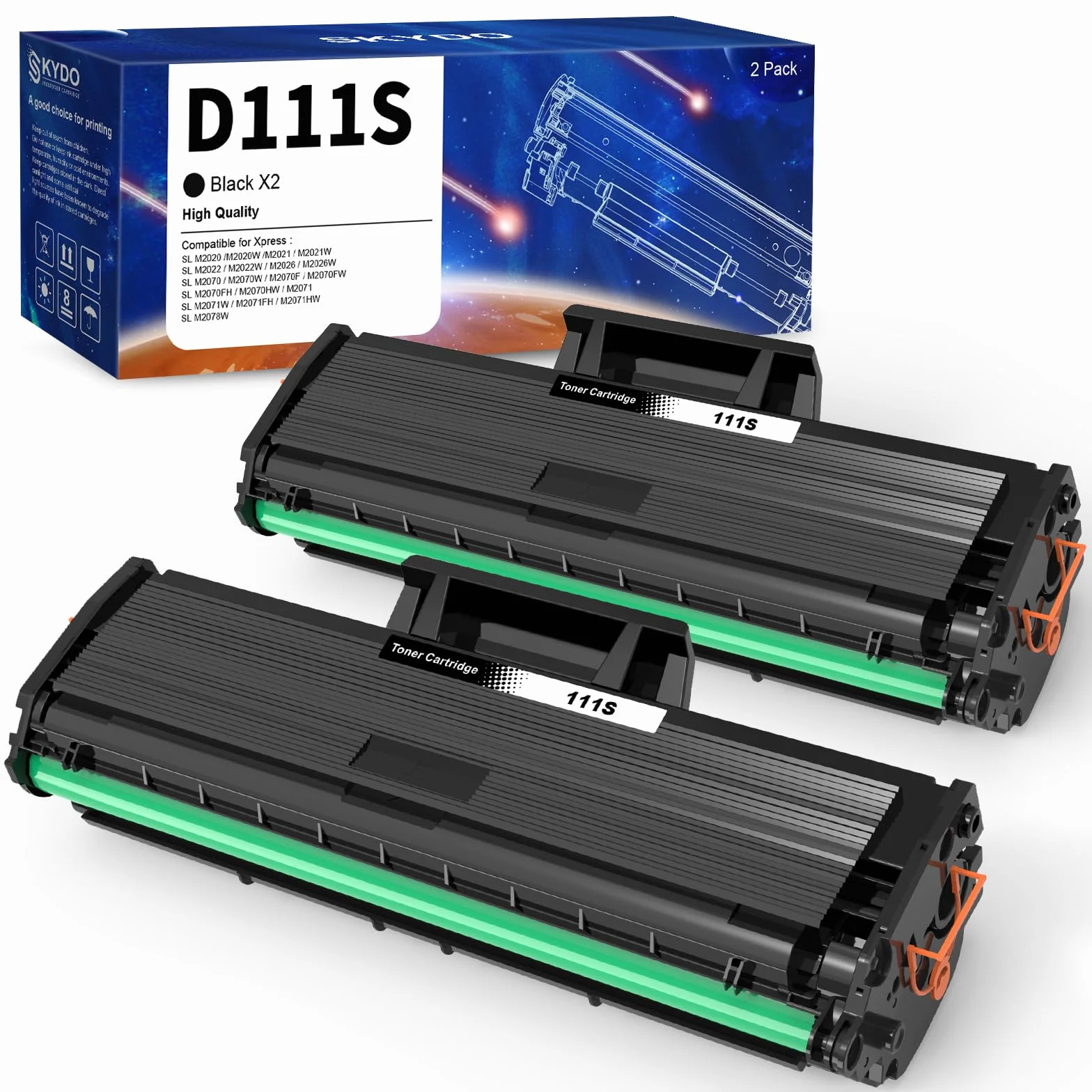 Skydo MLT-D111S Toner Compatible para Samsung MLT-D111S D111S D111L Cartuchos de tóner para Samsung Xpress M2070 M2026 M2022 M2020 M2026W M2022W M2020W SL-M2070 SL-M2070W SL-M2070F (2 Negro)