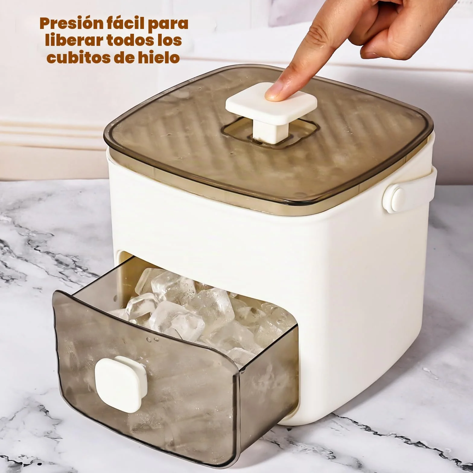 Máquina para hacer hielo, libera cubitos en un segundo, bandeja para 48 cubitos con asa y pinzas