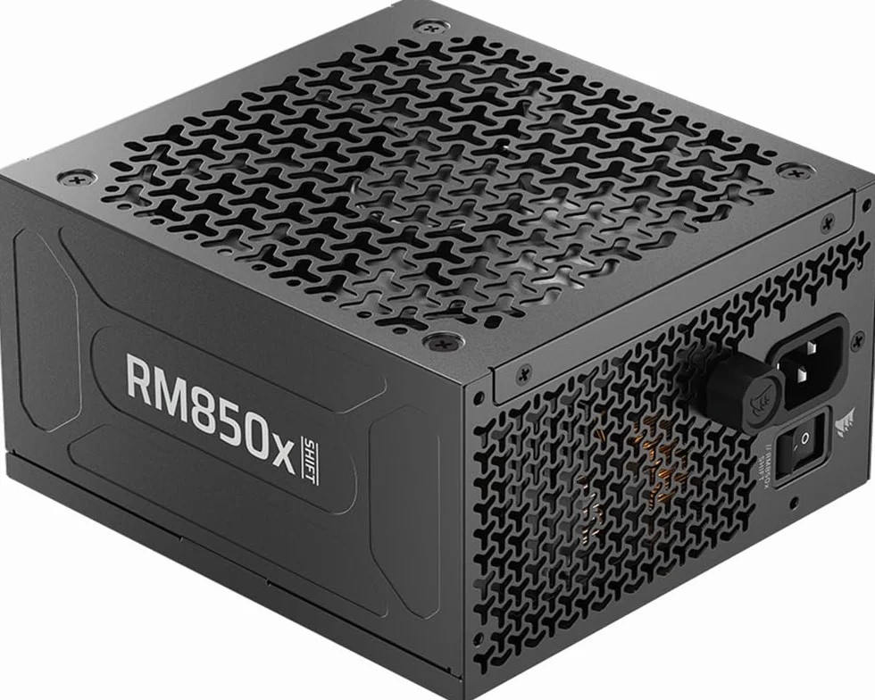 CORSAIR RM850x Shift (2025) Fuente de Alimentación ATX Totalmente Modular – Interfaz Lateral Modular, 12V-2x6, ATX 3.1 y PCIe 5.1, Condensadores de 105°C, Cybenetics Gold – Negro