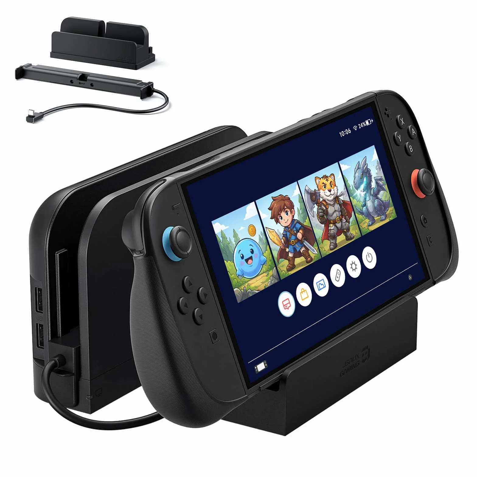 JSAUX Cable Extensor con Soporte para Dock de Switch 2, Extensión USB C de 35 cm, Carga Rápida y Datos 10 Gbps, Salida de Video 4K a 60 Hz, Función Dock 1:1, Ventilación Pasiva, para Fundas Gruesas