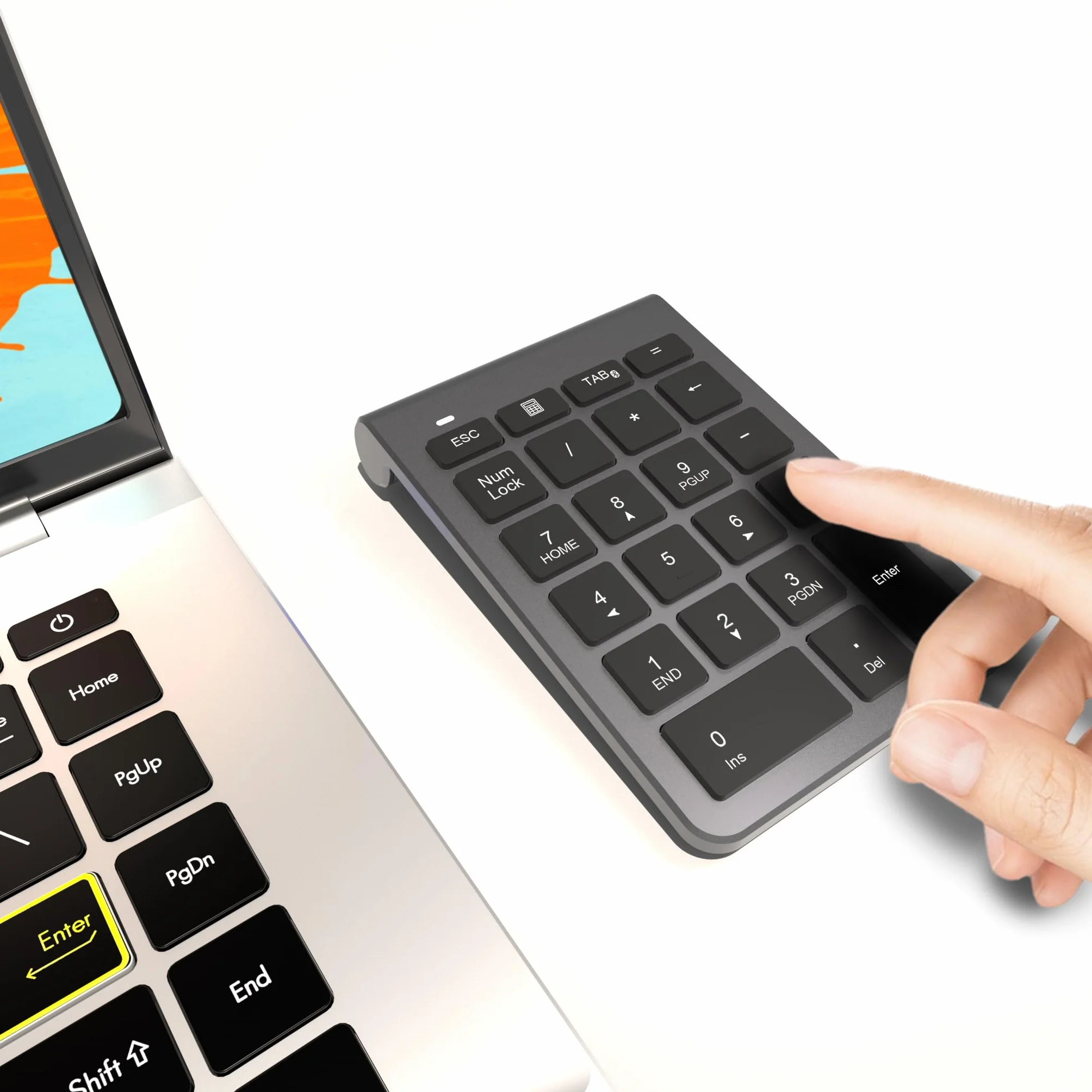 Rytaki Pro Teclado Numérico Bluetooth 5.0- Numpad Inalámbrico 22 Teclas (11 Teclas Multifunción)- Silencioso Numpad para Laptop/Desktop/MacBook/SurfcePro (Windows/macOS/iOS/Android) - Alcance 10m
