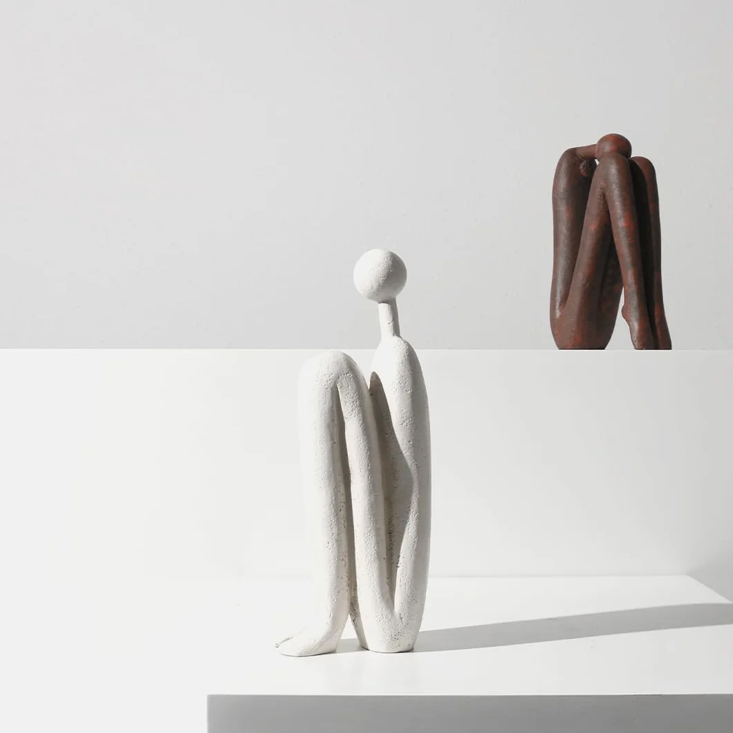Sujetalibros Decorativos de Cerámica Set de 2 – Figuras Abstractas Modernas Blanco y Marrón – Pesados para Libros