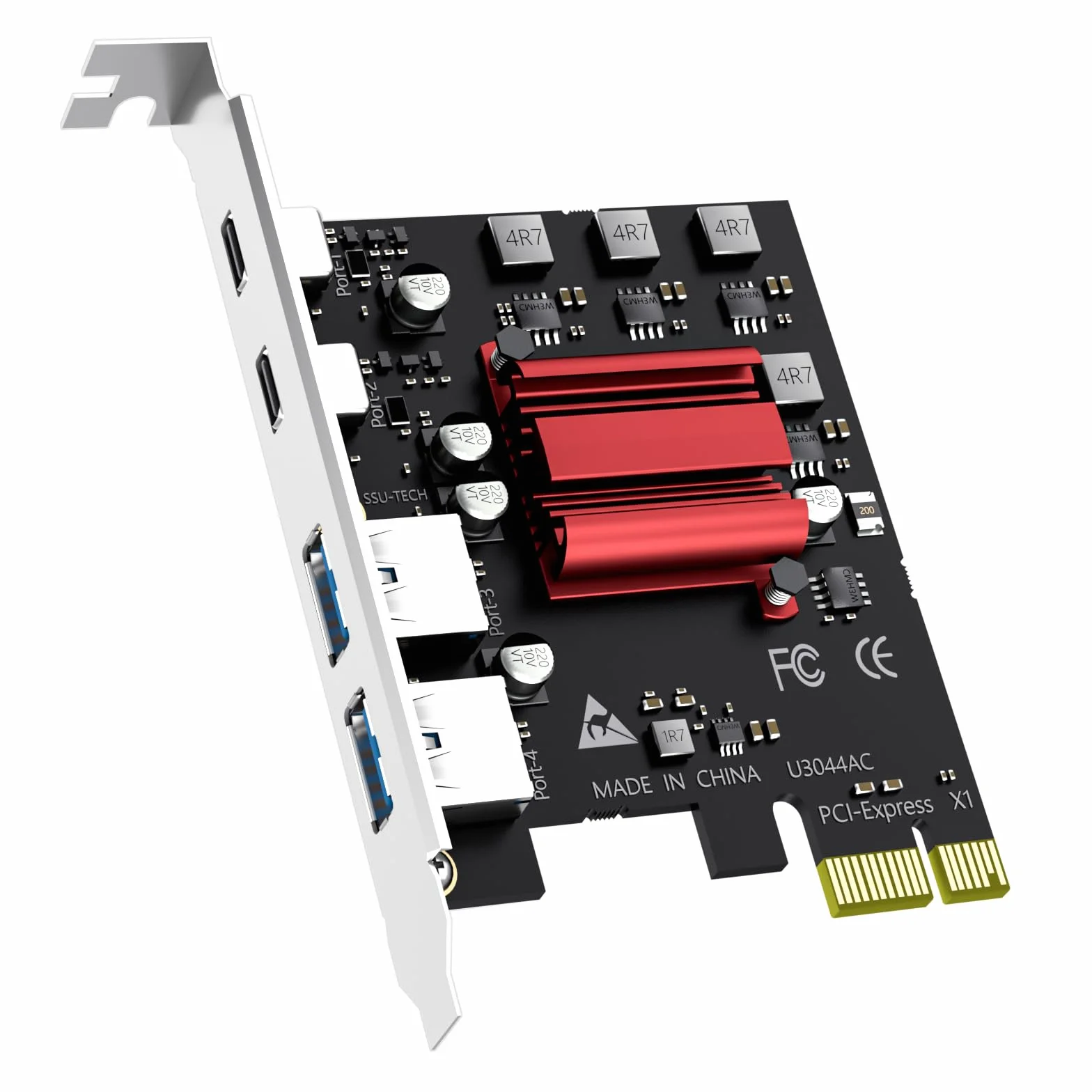 GLOTRENDS U3044AC Tarjeta de expansión PCIe USB de 4 Puertos, 2 USB-C y 2 USB-A (USB 3.2 Gen 1), Compatible con Windows y Linux (No Compatible con Mac OS)