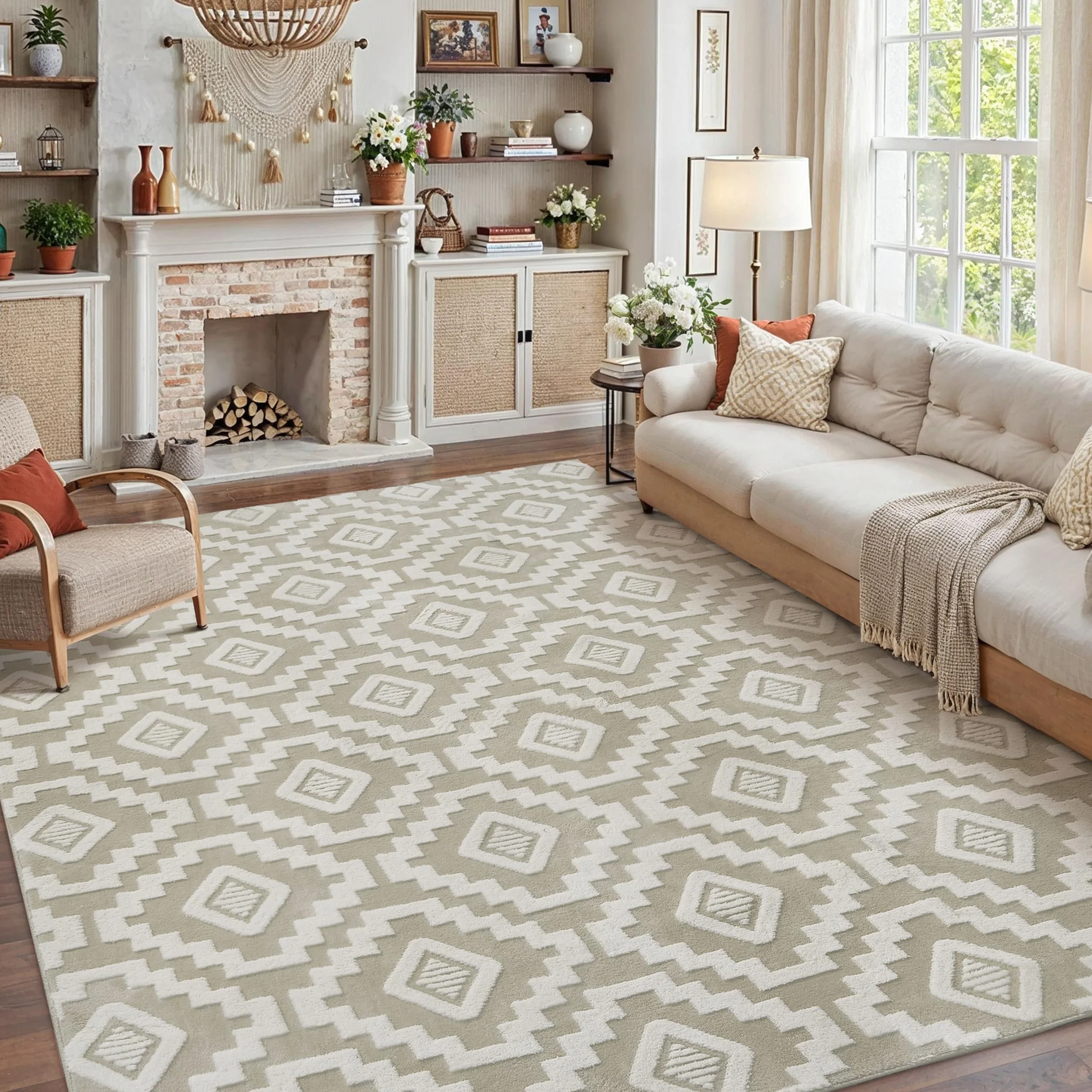 PureCozy Alfombra para salón 200x300cm Boho Dormitorio Alfombra lavable grande 3D Efecto área de pelo corto esponjosa alfombra antideslizante para comedor, habitación infantil, alfombra de cama, Beige