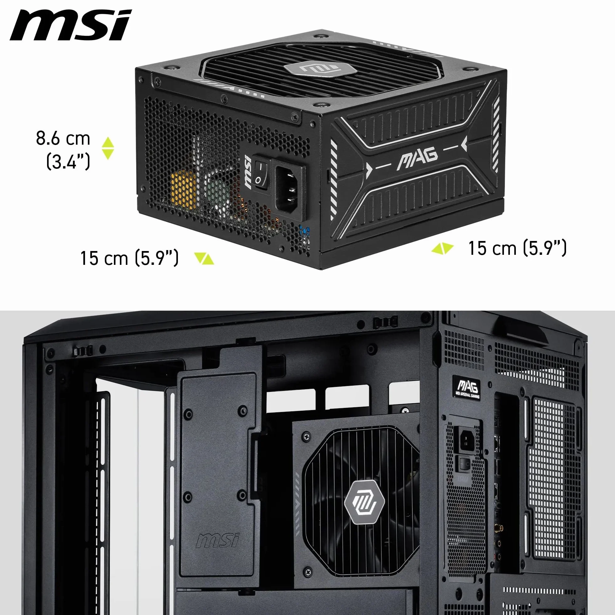 MSI mag A650GLS PCIE5, Fuente de alimentación, 650W, 80 Plus Gold, ATX 3.1, Soporte GPU PCIe 5.1, 12V-2x6 Nativo, Conector 12V-2x6 Bicolor, Fuente de alimentación ATX, Cables con Cubierta en Relieve