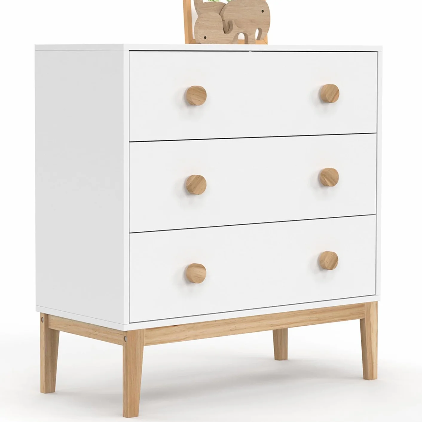 Cajonera Jacob 80 cm blanca y madera con 3 cajones