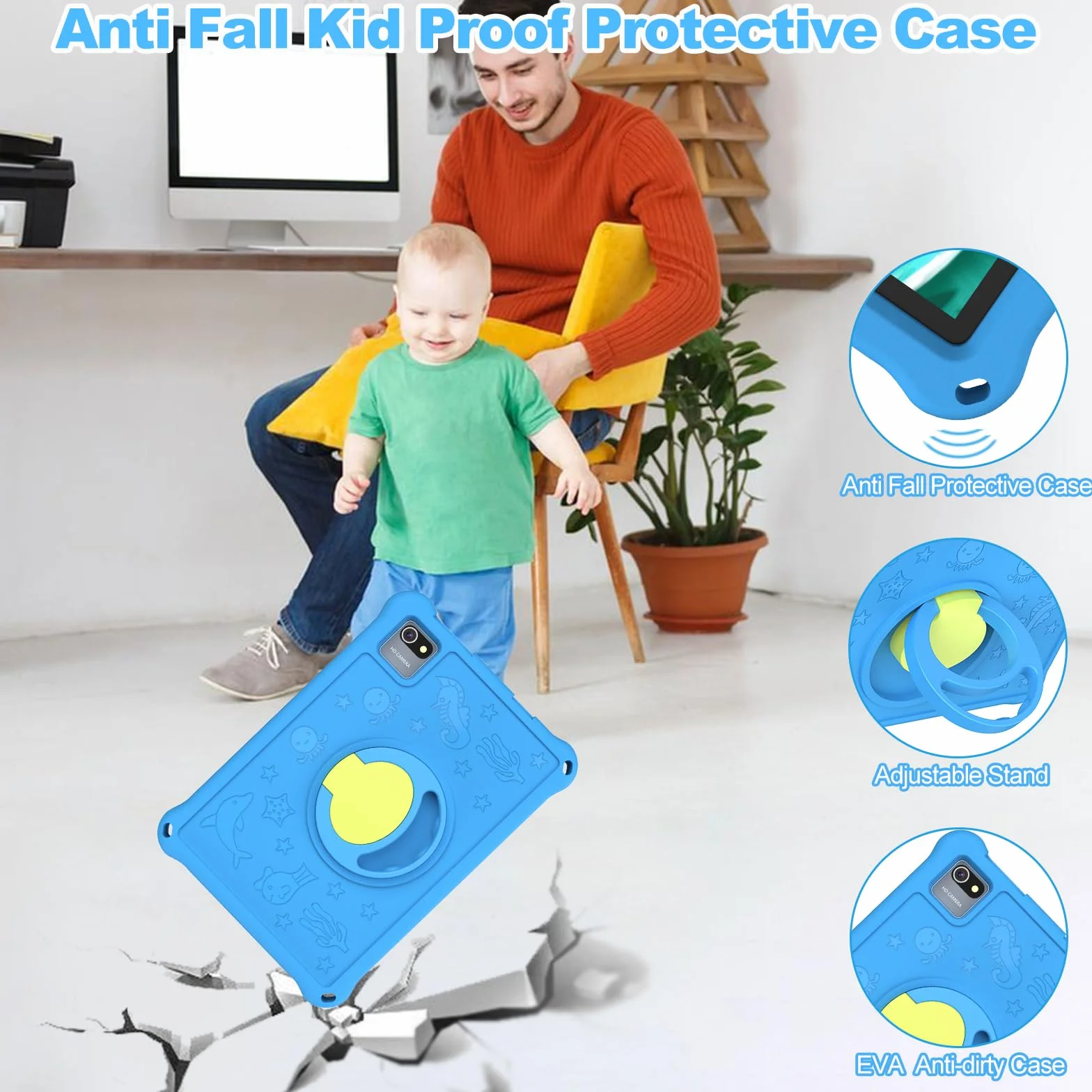 Tableta para Niños de 10.1 Pulgadas,Tabletas Android 13 con Funda Protectora, 8+128GB,Pantalla IPS 1280 * 800,Cámara Dual 2MP+5MP,6000mAh,Tableta Aprendizaje con Control Parental e iWawa,Azul
