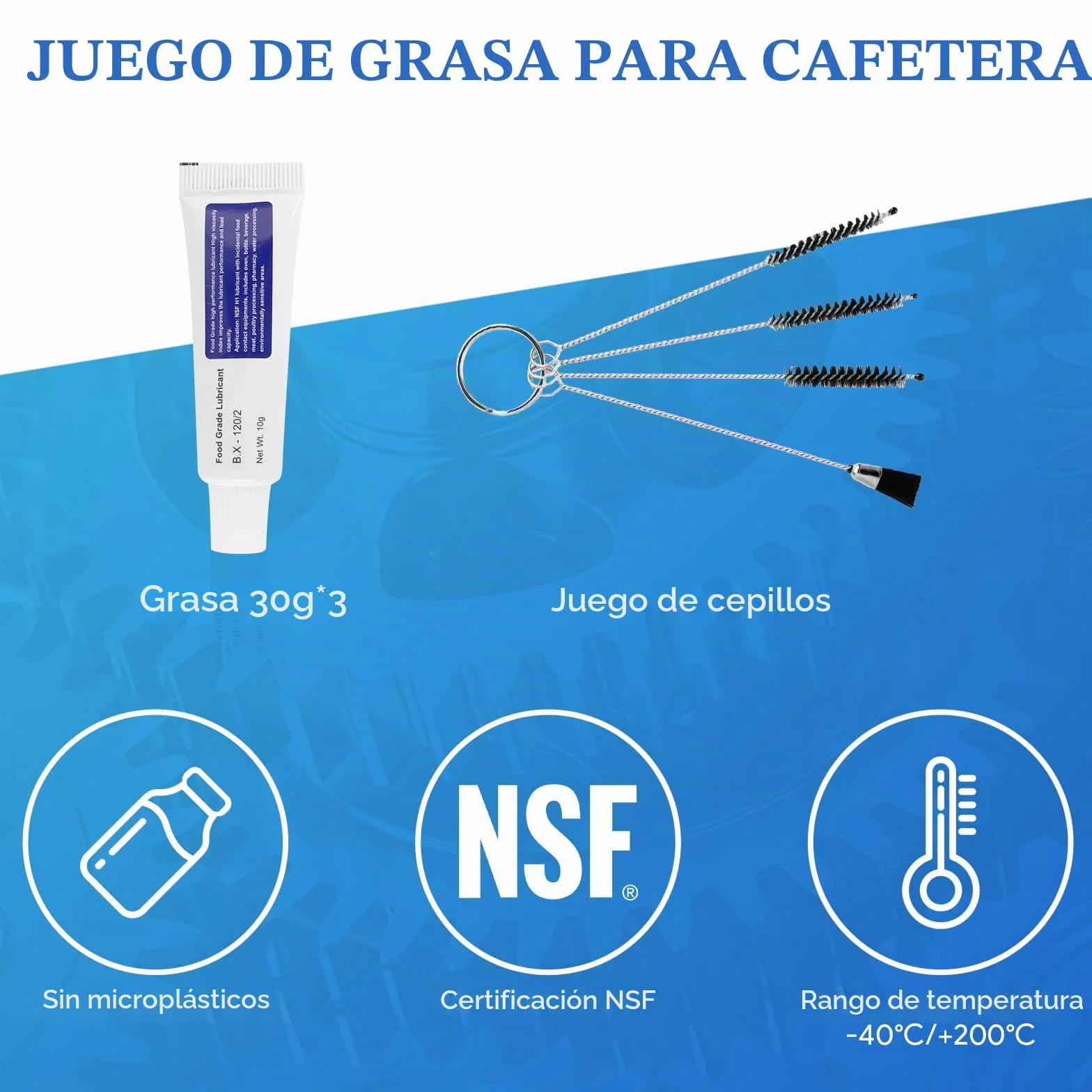 Grasa de silicona para cafeteras automáticas 30g apta para alimentos con 4 cepillos de limpieza