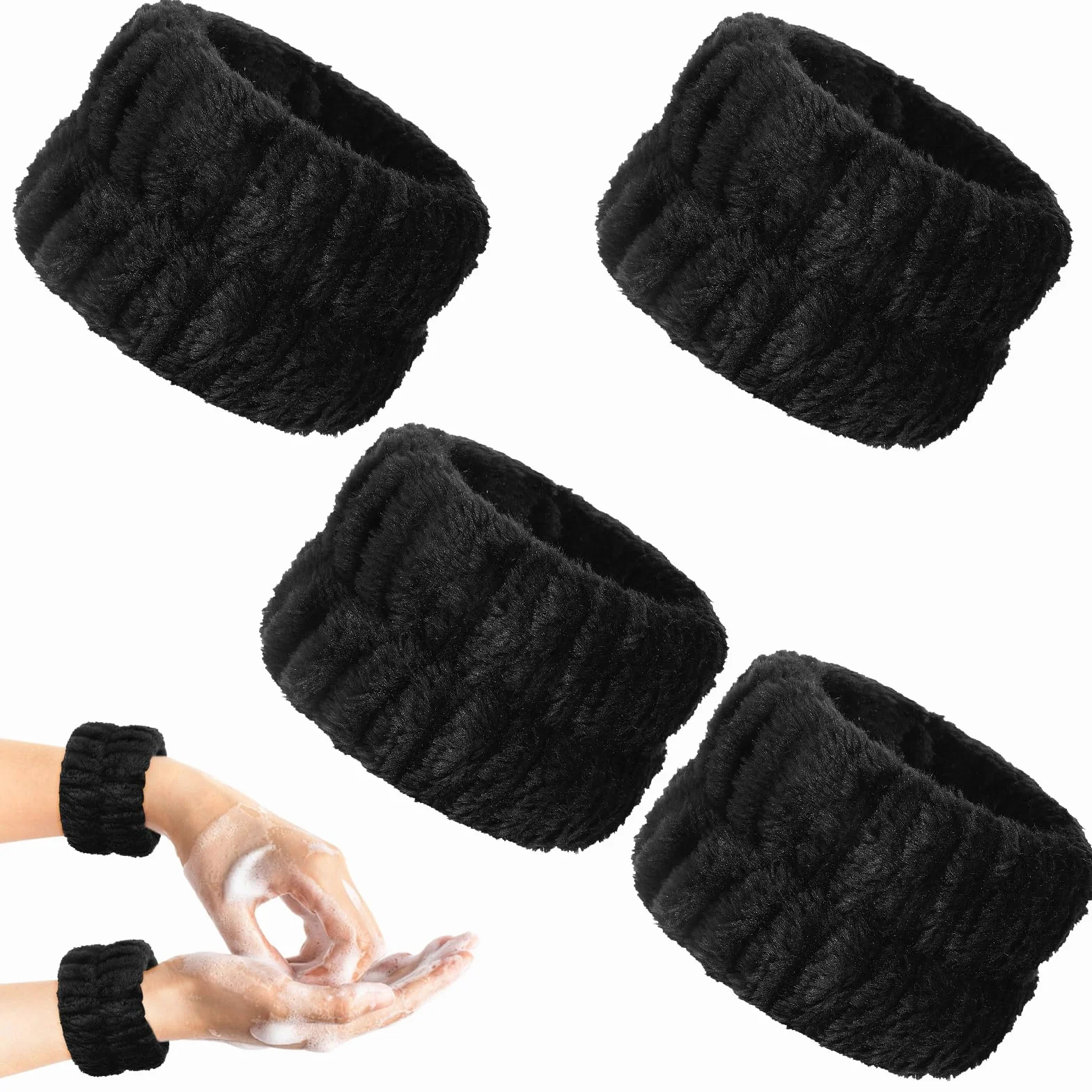 Abeillo Pulseras de Microfibra para Lavar la Cara, Toallitas Absorbentes para Spa y Ducha (Negro)
