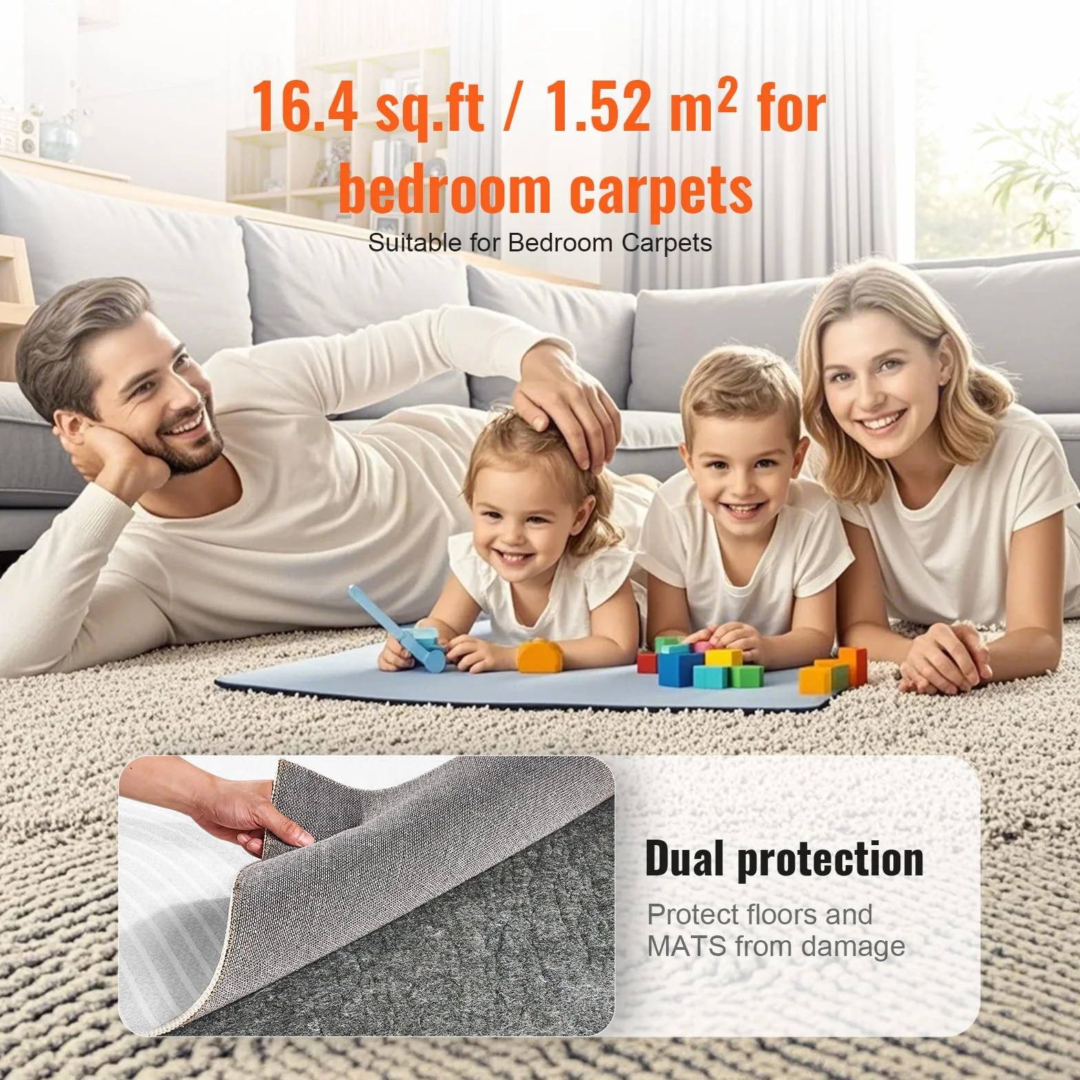 VEVOR Alfombra Antideslizante Protector de Suelo Cojín 275x366 cm 6 mm Espesor Fieltro Poliéster Látex Gris