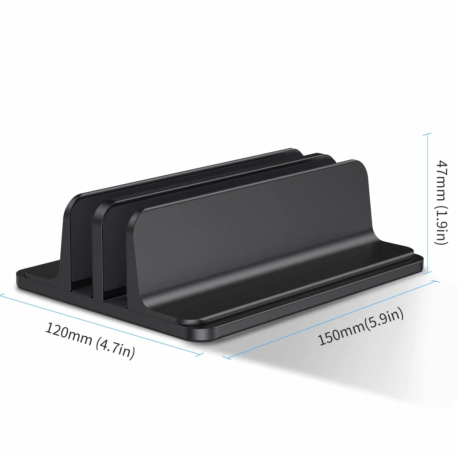 Soporte Portátil Vertical Dual, Vertical Soporte para Ordenador Portatil de Aluminio con Base Ajustable para Macbook Pro Air, HP, DELL, Surface, Lenovo y Otros Portatiles, Laptop Stand (Negro)