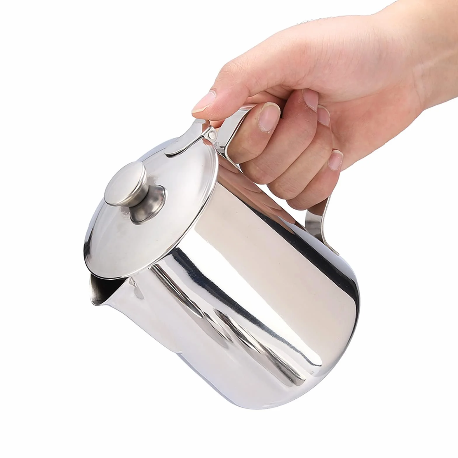 Jarra de Leche de Acero Inoxidable con Tapa para Capuchino, Café y Té (1000ML)