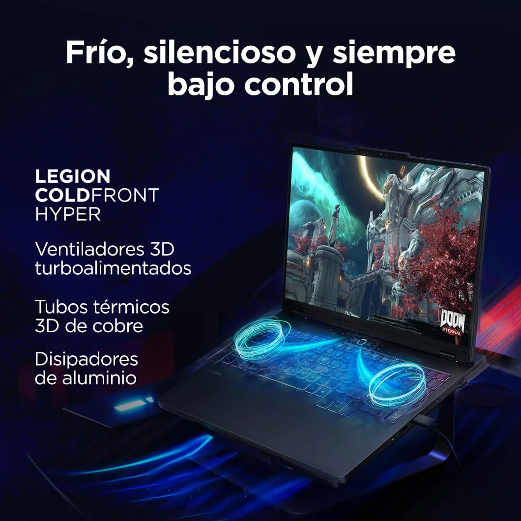 Lenovo Legion Pro 5 Gen10– Portátil Gaming IA 16" WQXGA (Intel Core i9-14900HX, NVIDIA GeForce RTX 5070, 32GB RAM, 1TB SSD, 240Hz, WiFi 6, Sin Sistema Operativo) QWERTY RGB 24 Zonas Español – Negro