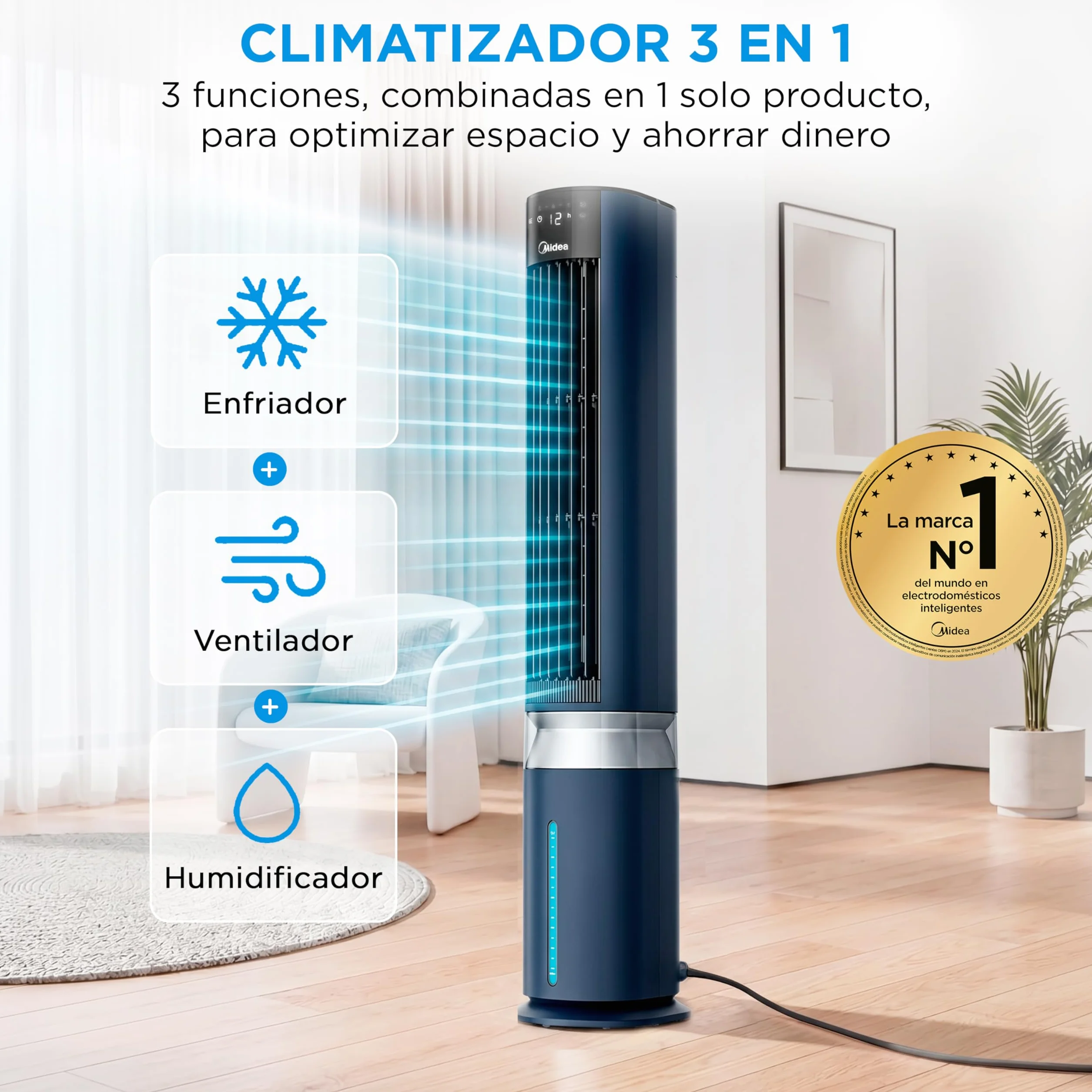 Midea Climatizador Evaporativo Portátil 3 en 1 7L con Mando a Distancia, Ventilador Enfriador Humidificador, 6 Velocidades, 5 Modos, Temporizador 12H, Oscilación 85º