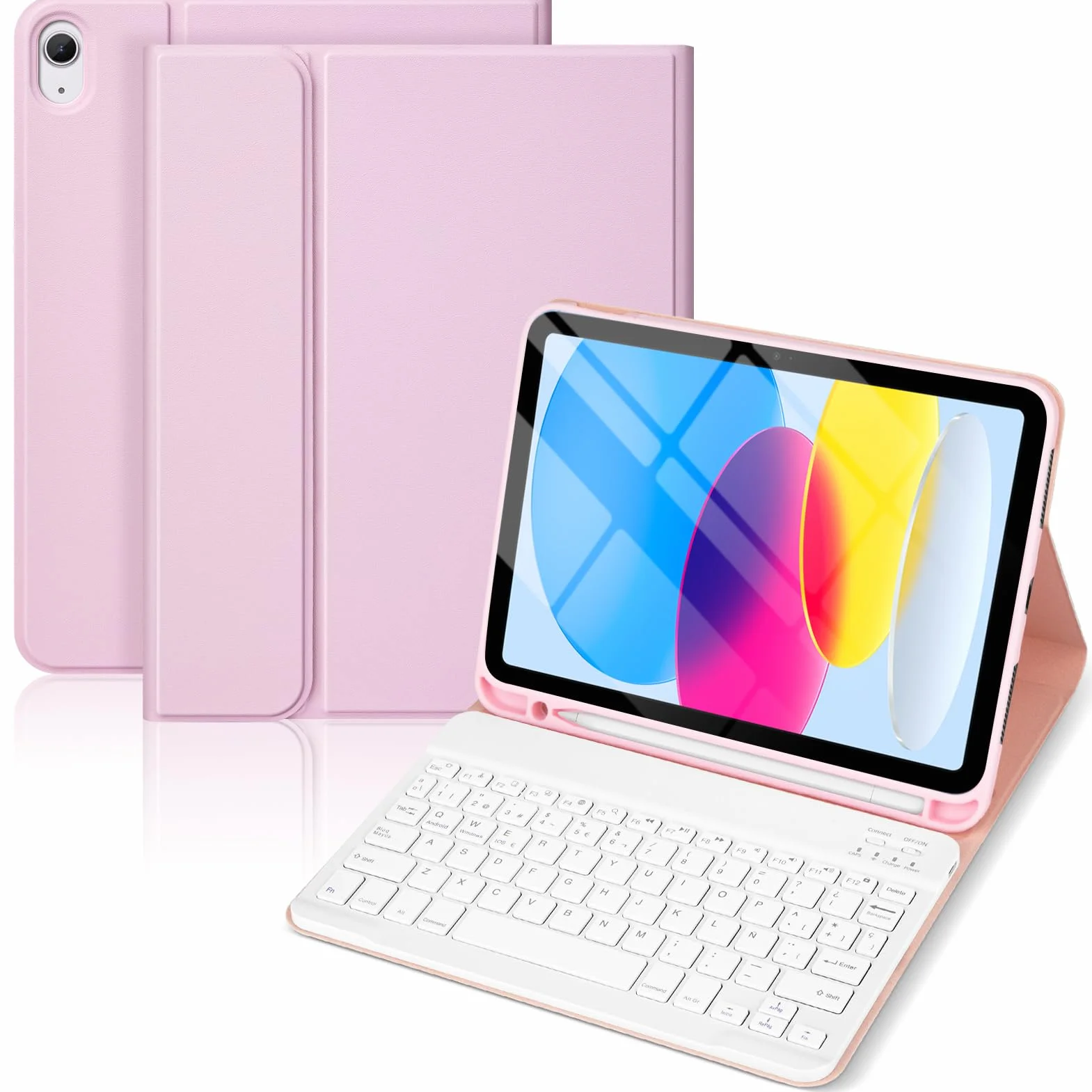 Funda Teclado para iPad 11.ª Gen (A16) / 10.ª Generación (11/10.9 Pulgadas) 2025/2022, Soporte para Lápiz y Teclado Recargable, [Español] Magnético Desmontable Bluetooth Teclado (Rosa)