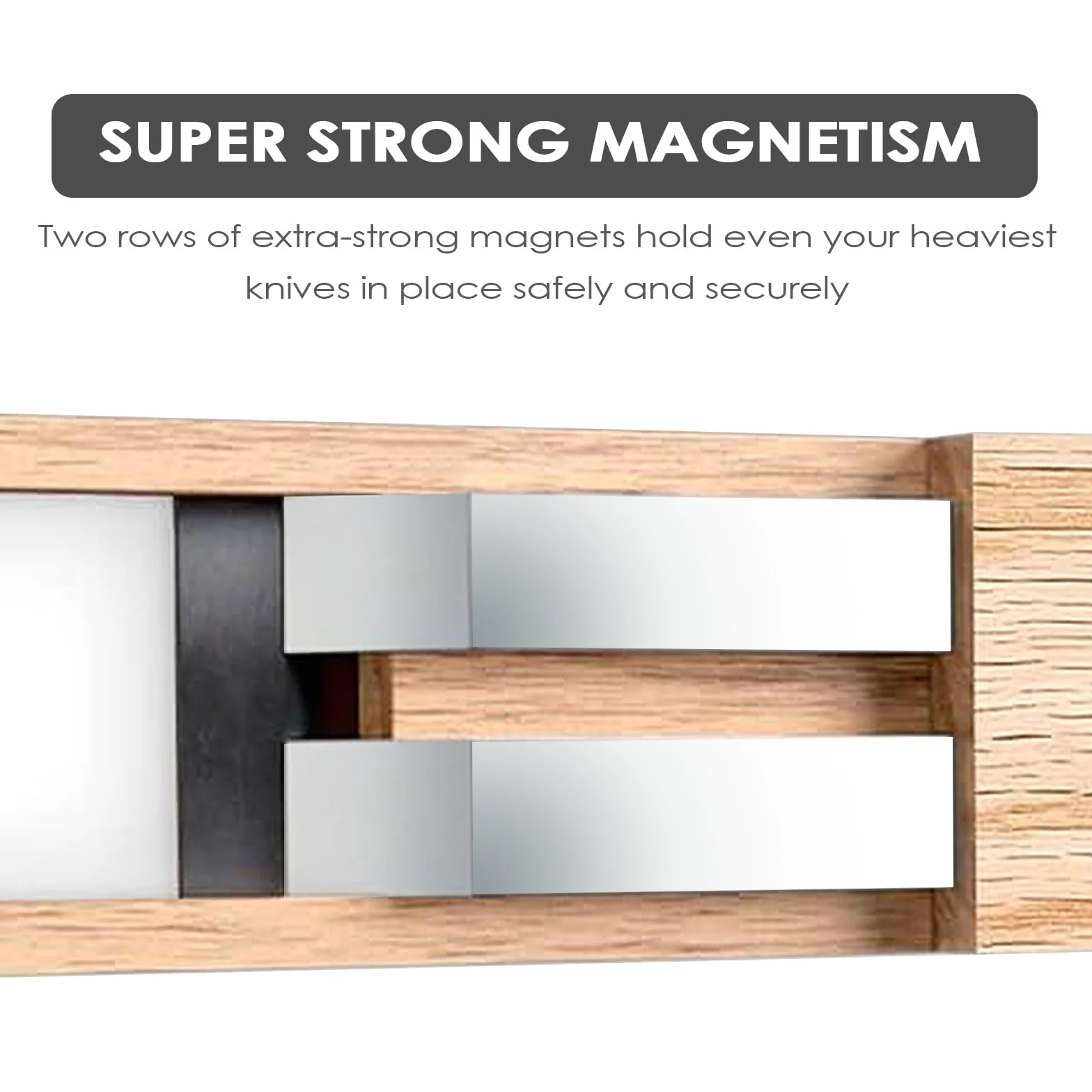 Barra Magnética de Madera para Cuchillos 40 cm, Soporte Magnético Adhesivo para Pared