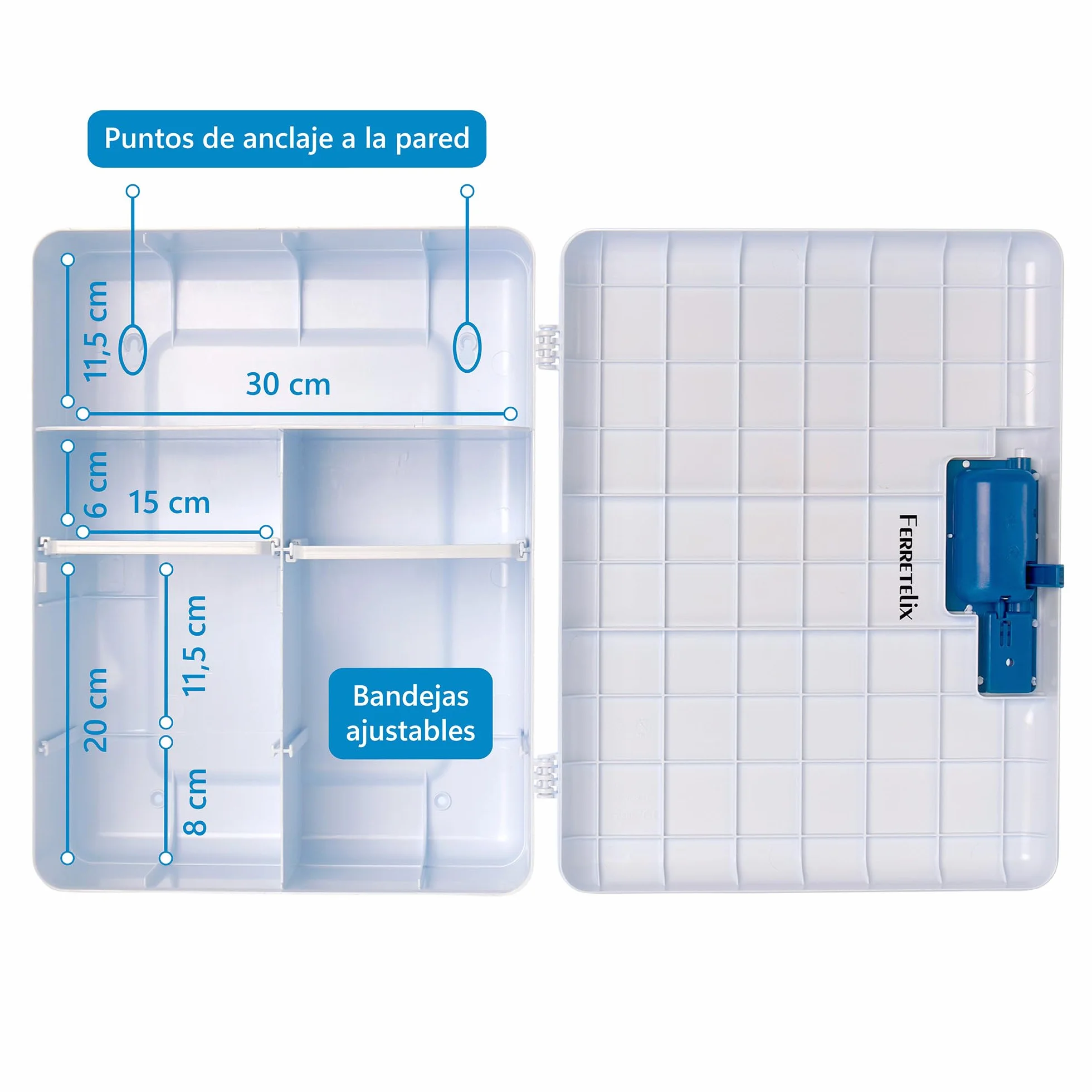 Ferretelix® Armario botiquin pared con llave 40x30x16 cms equipado curas + Cartel PVC 224x300 clase B homologado