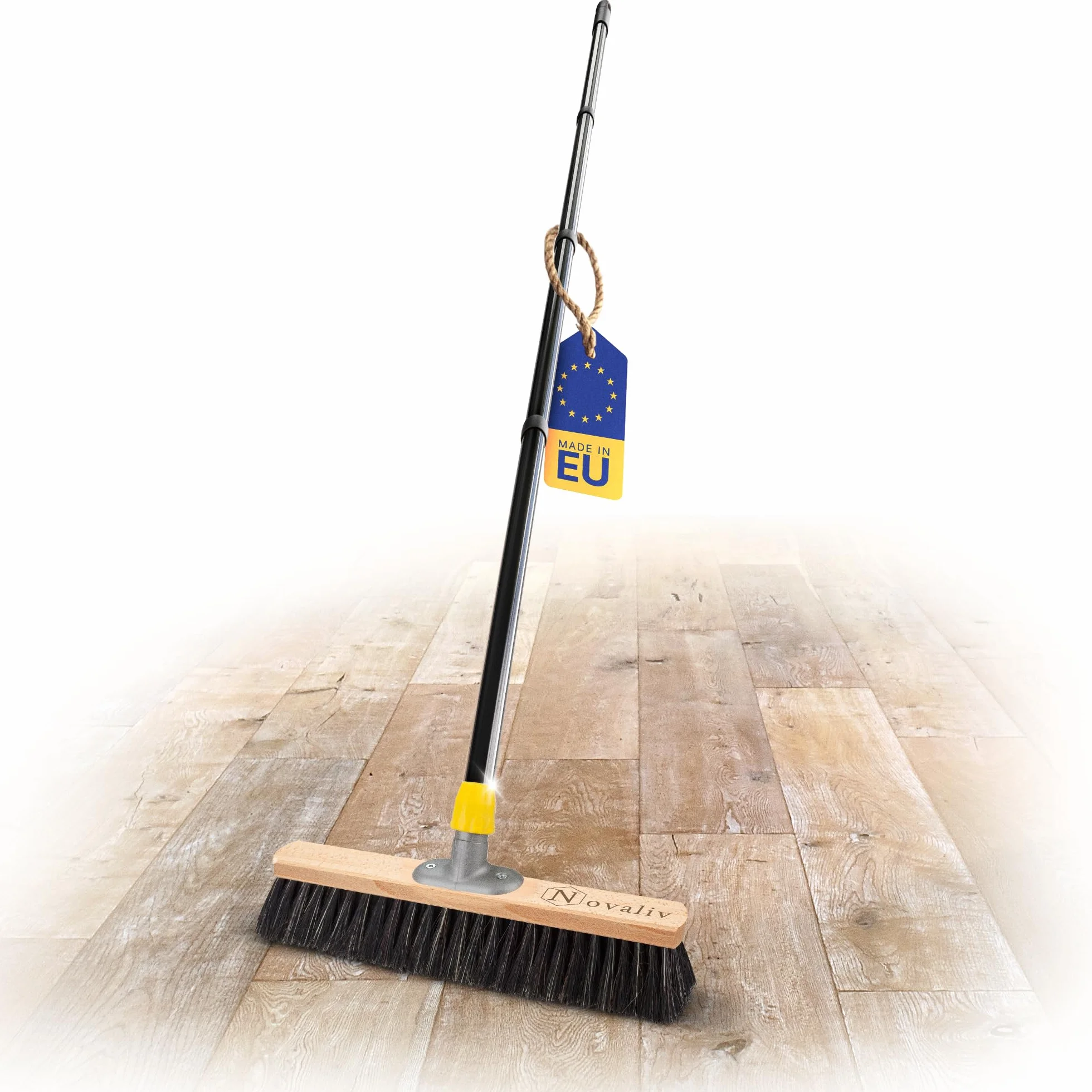 Novaliv Escoba de 40 cm con Mango, Mezcla de Pelo Fina - Ideal para Taller, Industrial, Hogar y Habitación