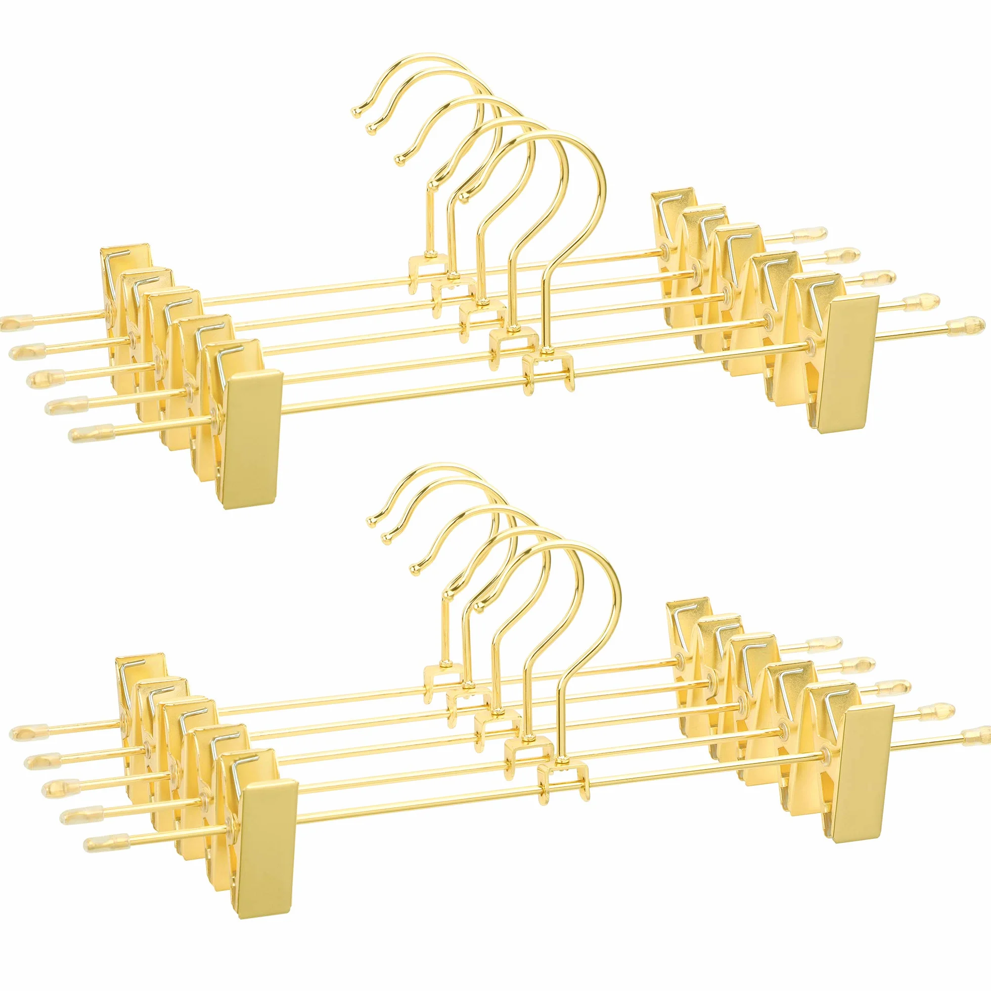 SONGMICS 10 perchas de metal para pantalones, 31 cm, con 2 clips antideslizantes, para faldas, pantalones, ropa interior, perchas, ahorran espacio, inoxidables, giratorias 360°, color dorado CRI046G01