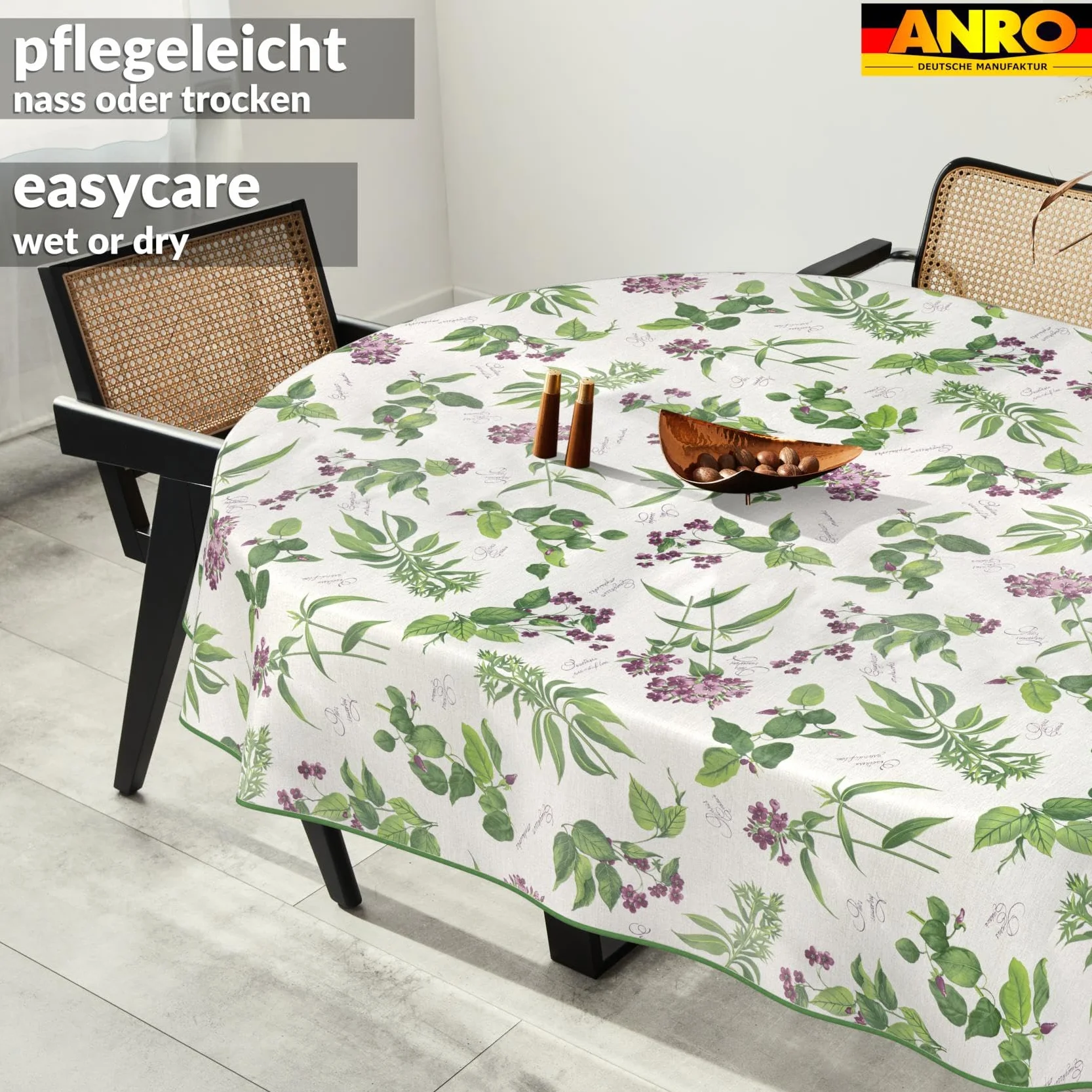Mantel de Hule Lavable Impermeable Efecto Loto 200 x 140 cm Ovalado