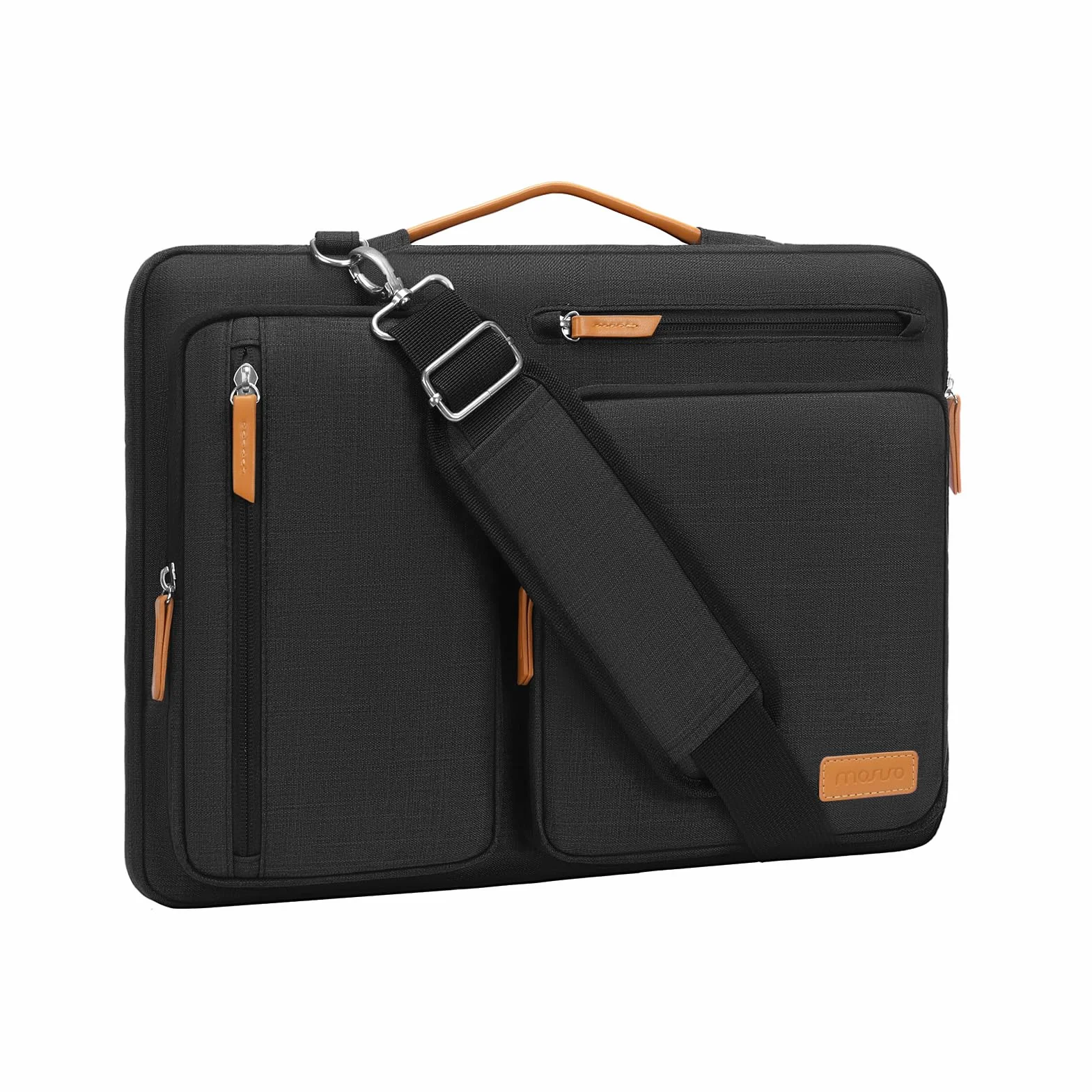 MOSISO Maletín Portátil 15-15,6 Pulgadas, 360 Protectora Laptop Bandolera Compatible con MacBook Pro 16,HP,Dell,Lenovo, Lateral Abierta Mensajero Bolsa con 4 Cremallera Bolsillos,Negro