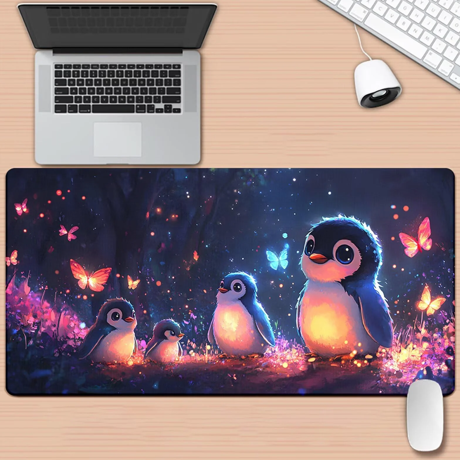 Alfombrilla de Ratón Gaming XXL 1000x500x2mm - Lindo Pingüino - Alfombrilla Escritorio Grande con Base Antideslizante y Bordes Cosidos para PC, Oficina