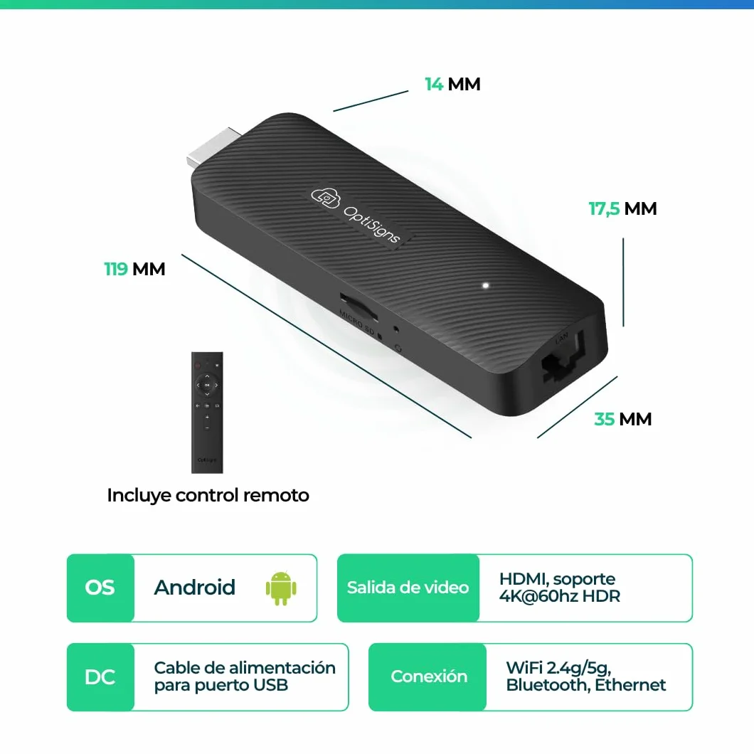 OptiSigns Reproductor de señalización Digital Android Stick - Enchufe de la UE