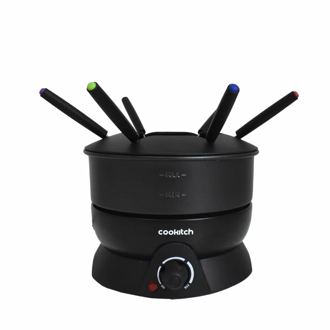 Fondue Eléctrico para 6 Personas, Fondue para Queso, Chocolate, Carne, Caldo y Más, Capacidad de 1.3L, Antiadherente, Termostato Regulável