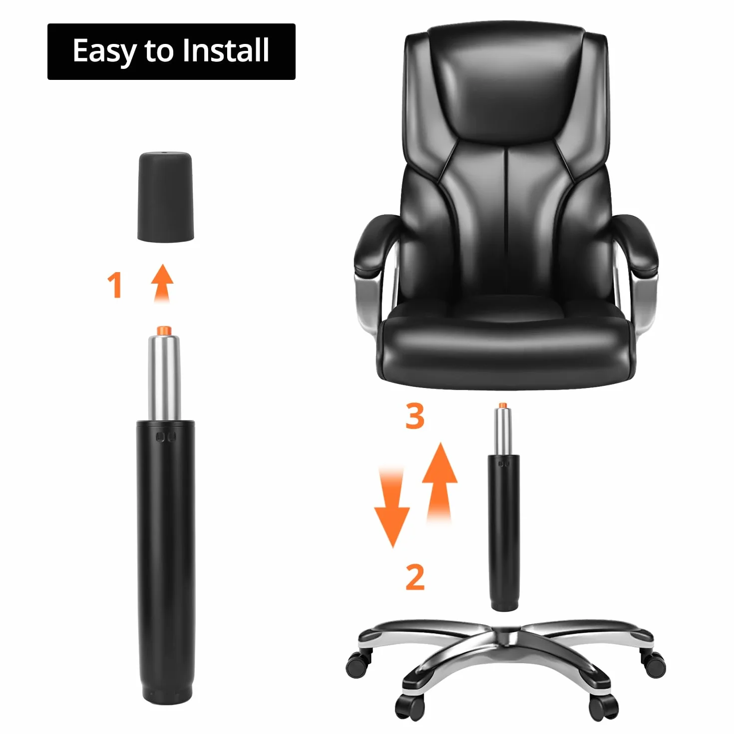 Puntal de gas para sillas de oficina 31-45 cm acero inoxidable 360° rotación QWORK
