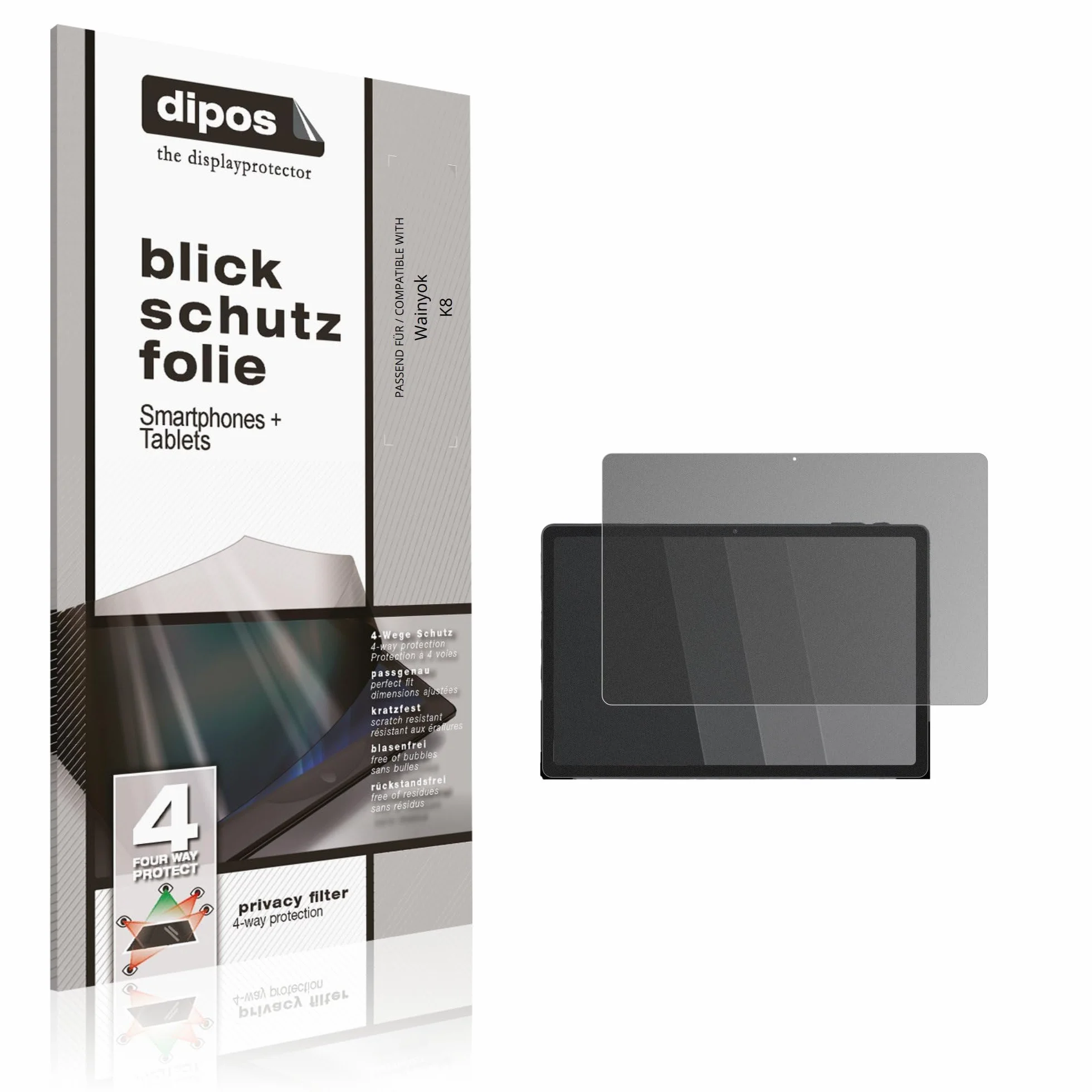 dipos Protector de Pantalla Antiespía para Wainyok K8 | Película protectora mate, filtro de privacidad 4 vías, ajuste perfecto, antiarañazos, sin burbujas, autoadhesivo