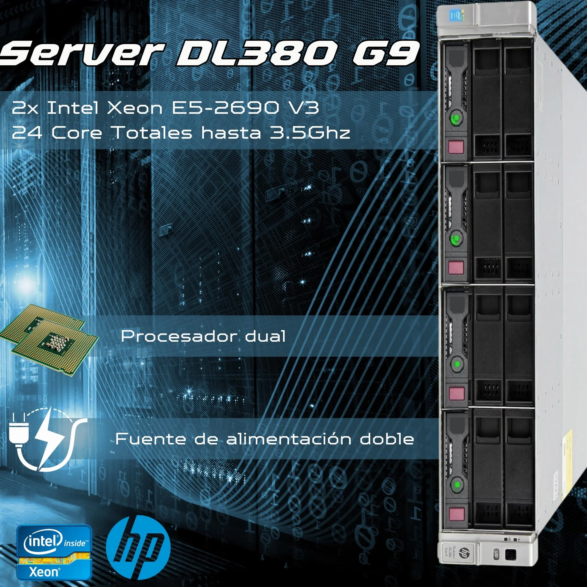 HP ProLiant DL380 Gen9 Server Support 2x Xeon 2690 V3 128GB RAM 2x 4TB SAS iLO H8404 NO OS Reacondicionado