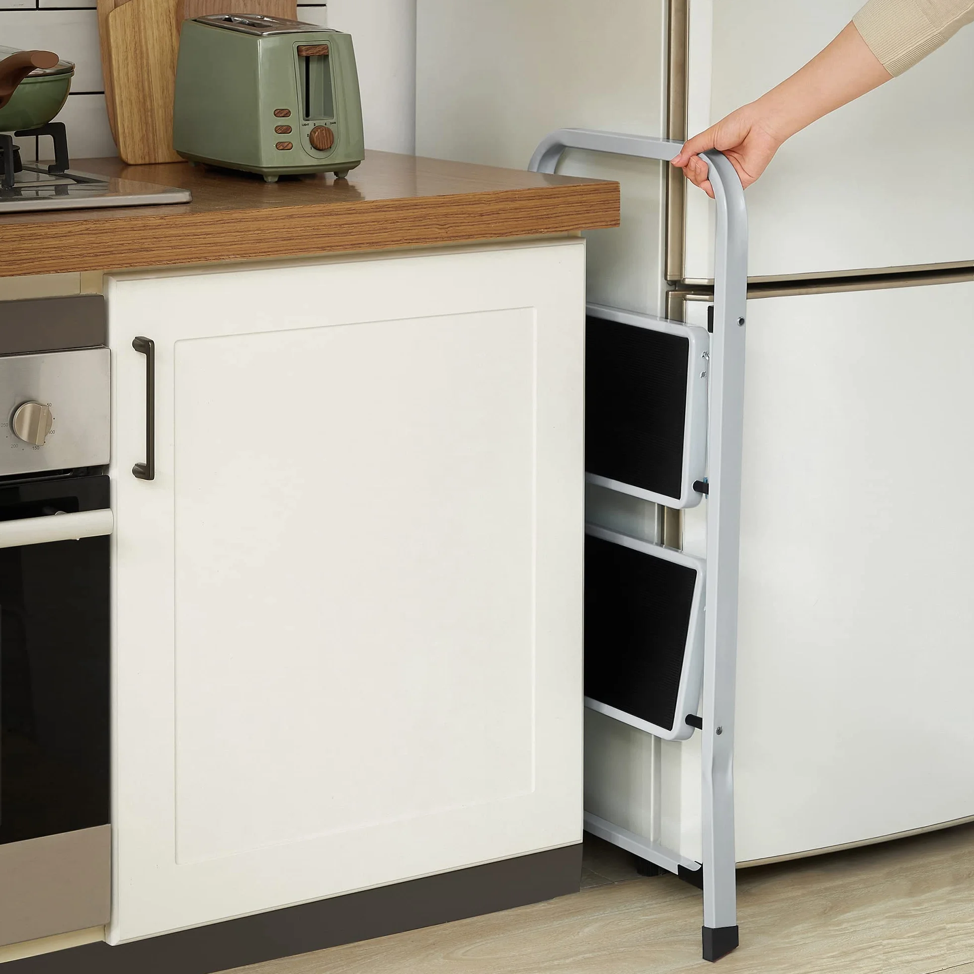 SONGMICS Taburete Escalón Plegable Acero 150 kg 38 x 26 x 4 cm Blanco GSL01WT