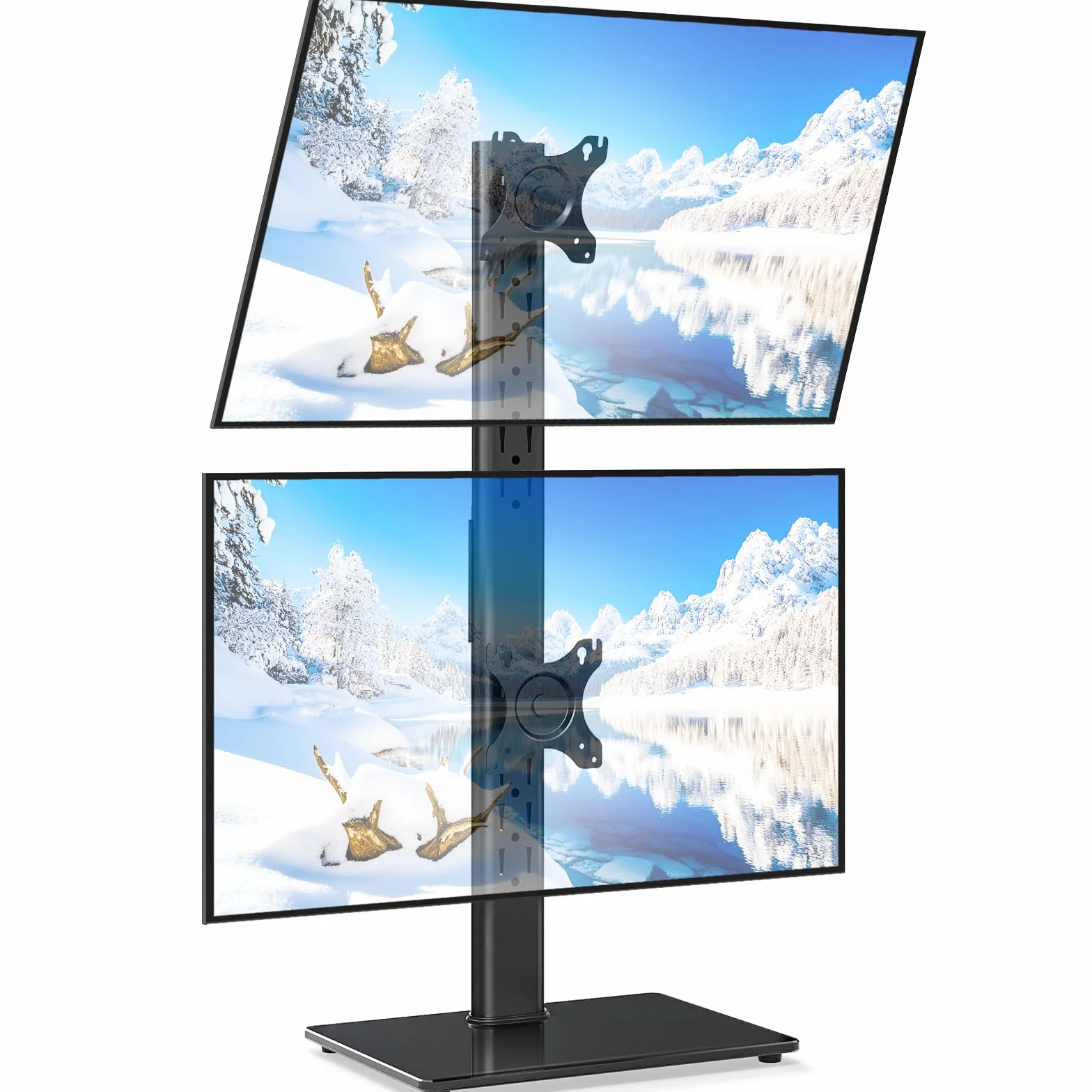 5Rcom Soporte Doble Monitor para Pantallas de 13-38 Pulgadas, Soporte Vertical para Monitor de Escritorio, Rotativos, Inclinación, Altura Ajustable, VESA 75x75/100x100mm hasta 20KG