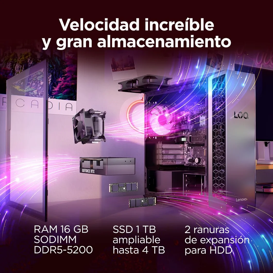 Lenovo LOQ Tower Gaming (AMD Ryzen 7 8745HX, NVIDIA GeForce RTX 5060, 16 GB RAM, 1 TB SSD, 26L, Wi-Fi 7, Sin Sistema Operativo) - Color Gris