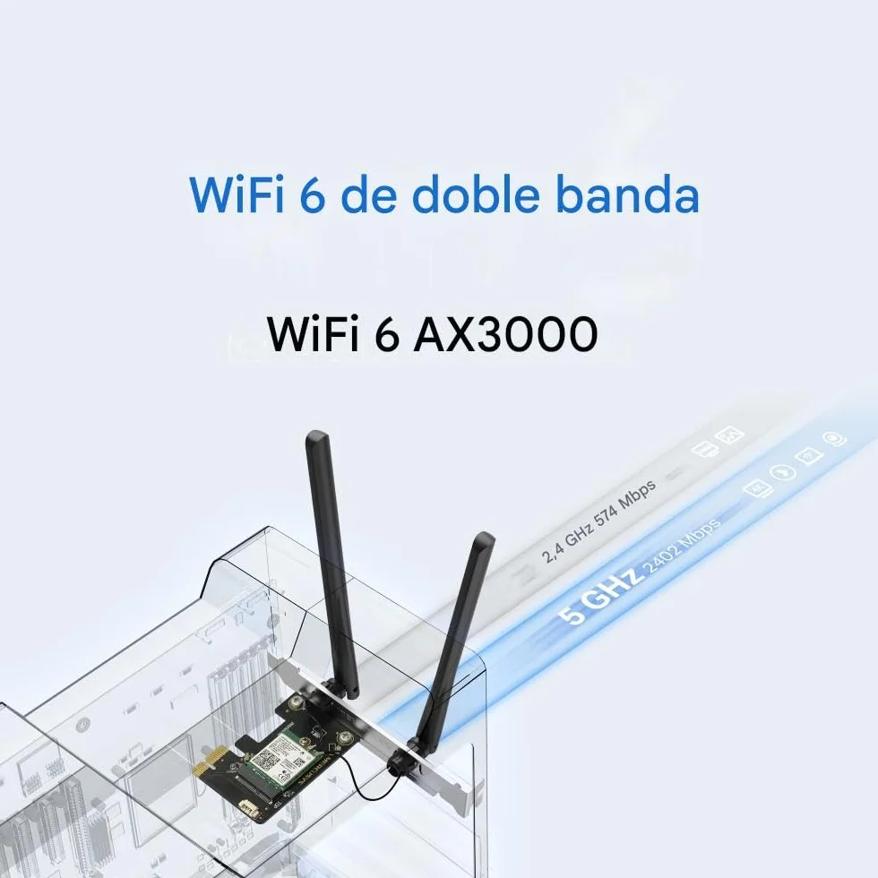 Mercusys MA80XE-Tarjeta WiFi PCIe, AX3000, 2402 Mbps, WiFi 6, Bluetooth 5.2 | Tarjeta de Red PCIe. WiFi 6 con Bluetooth. Disipador Térmico. Instalación Interna. Compatible con Windows.