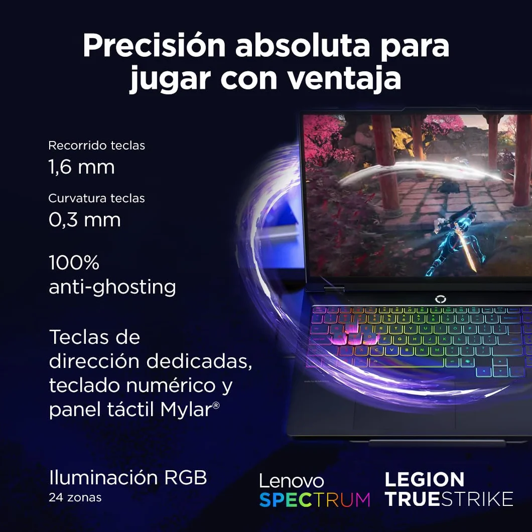Lenovo Legion Pro 5 Gen10– Portátil Gaming IA 16" WQXGA (Intel Core i9-14900HX, NVIDIA GeForce RTX 5070, 32GB RAM, 1TB SSD, 240Hz, WiFi 6, Sin Sistema Operativo) QWERTY RGB 24 Zonas Español – Negro